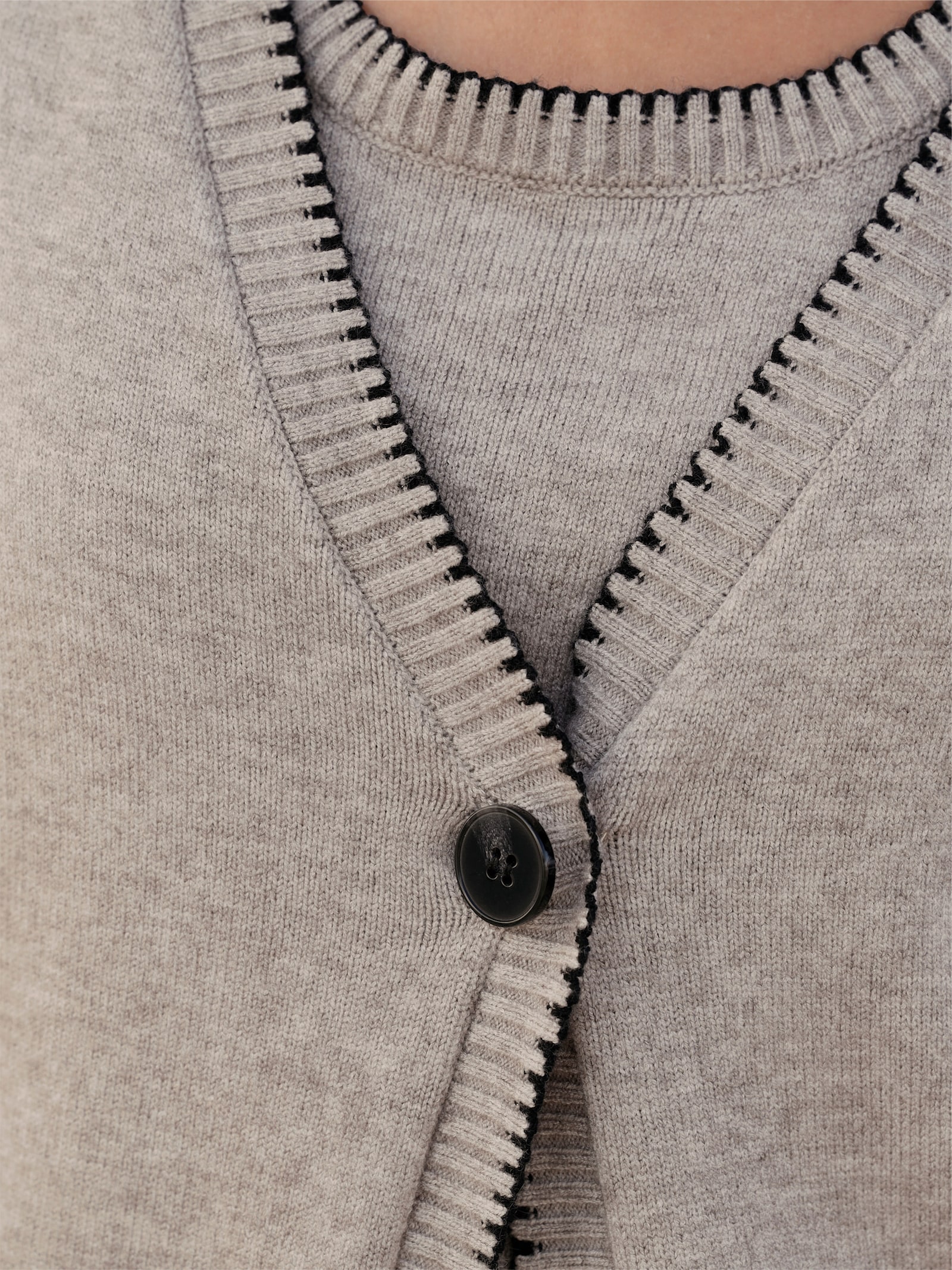 heine Twin-Set mit Kontrast-Details - taupe gemêleerd