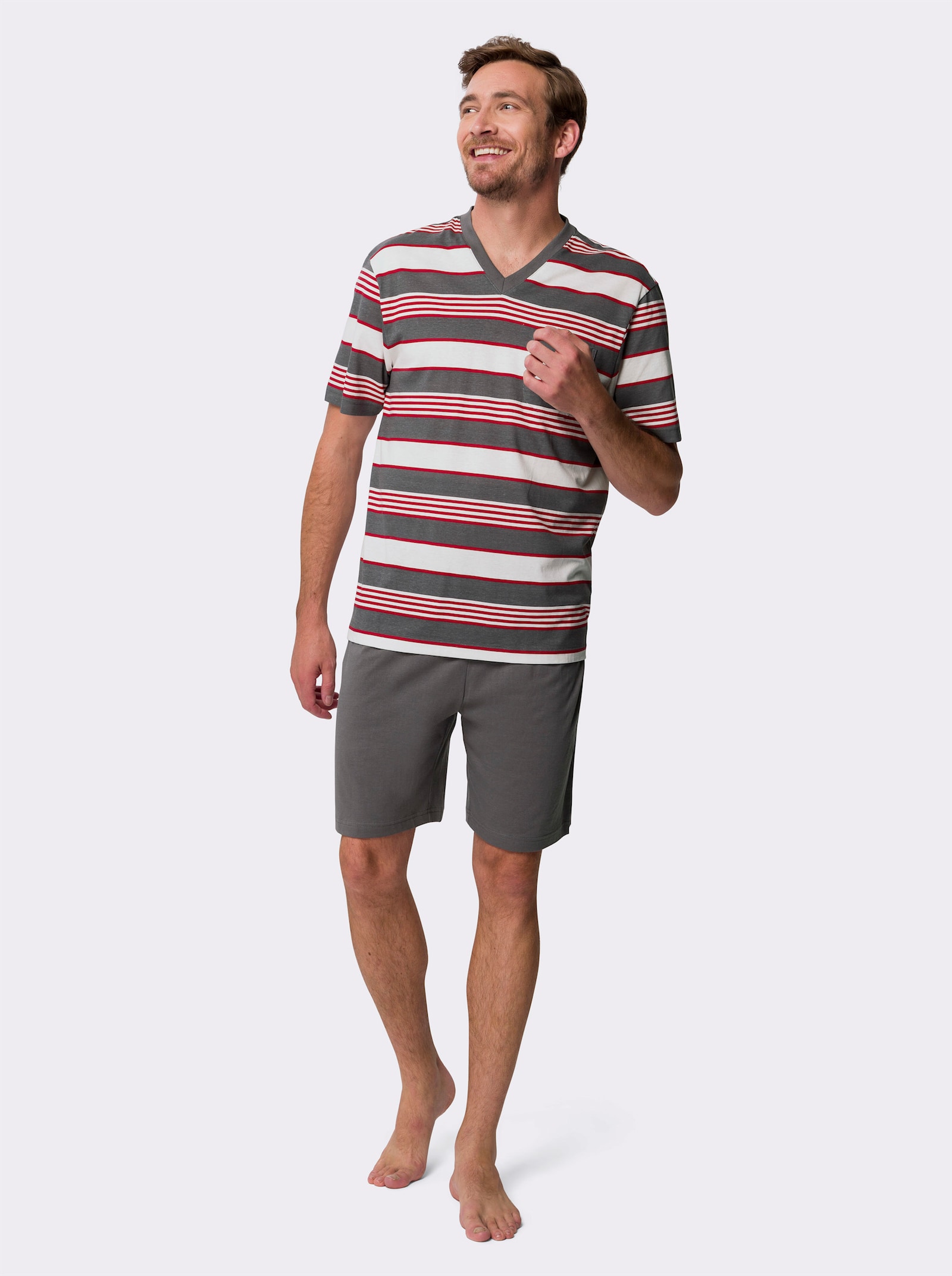 shortama - antraciet-ecru gestreept