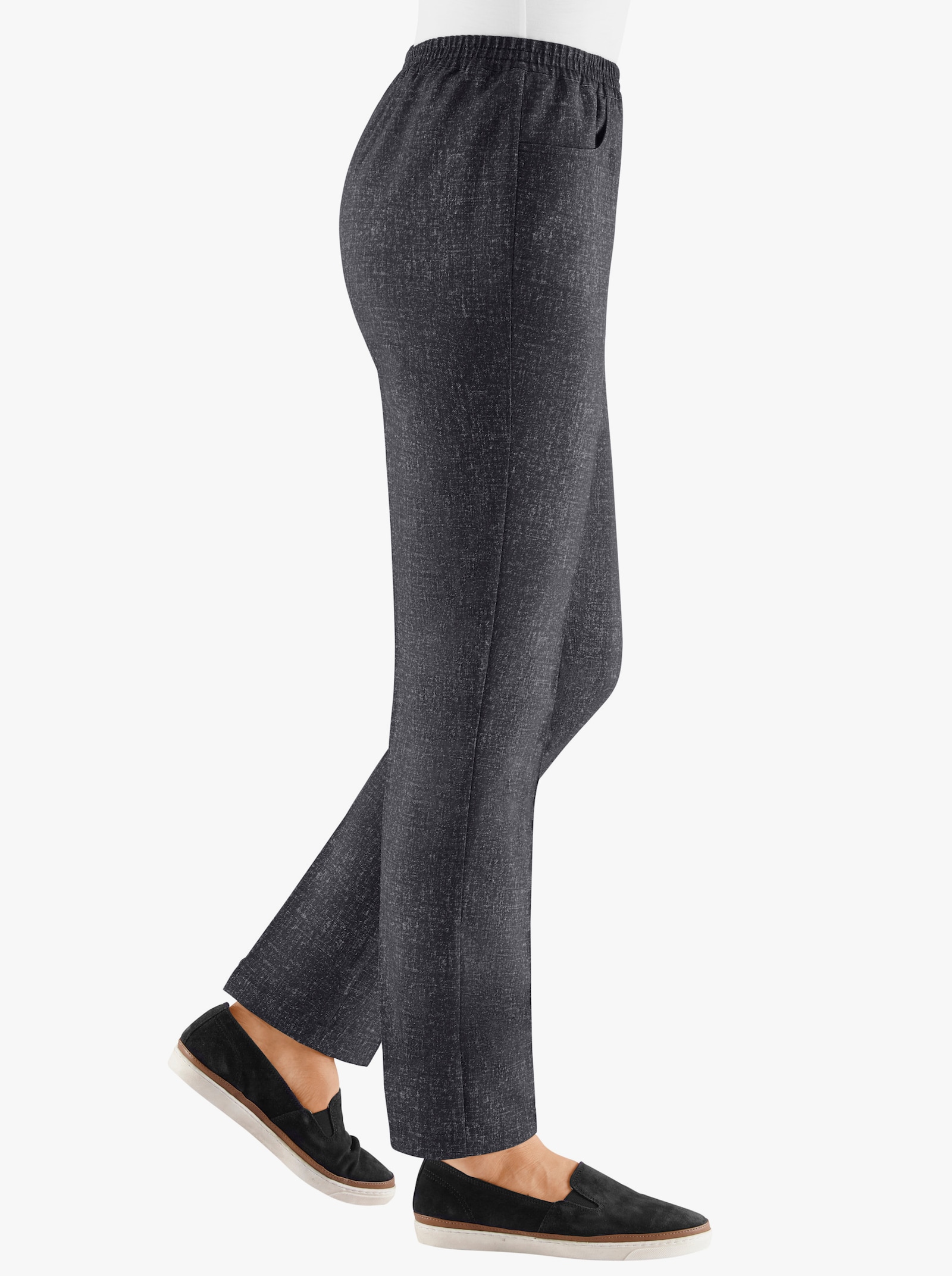 Comfortbroek in jeanslook - grijs gemêleerd + zwart gemêleerd