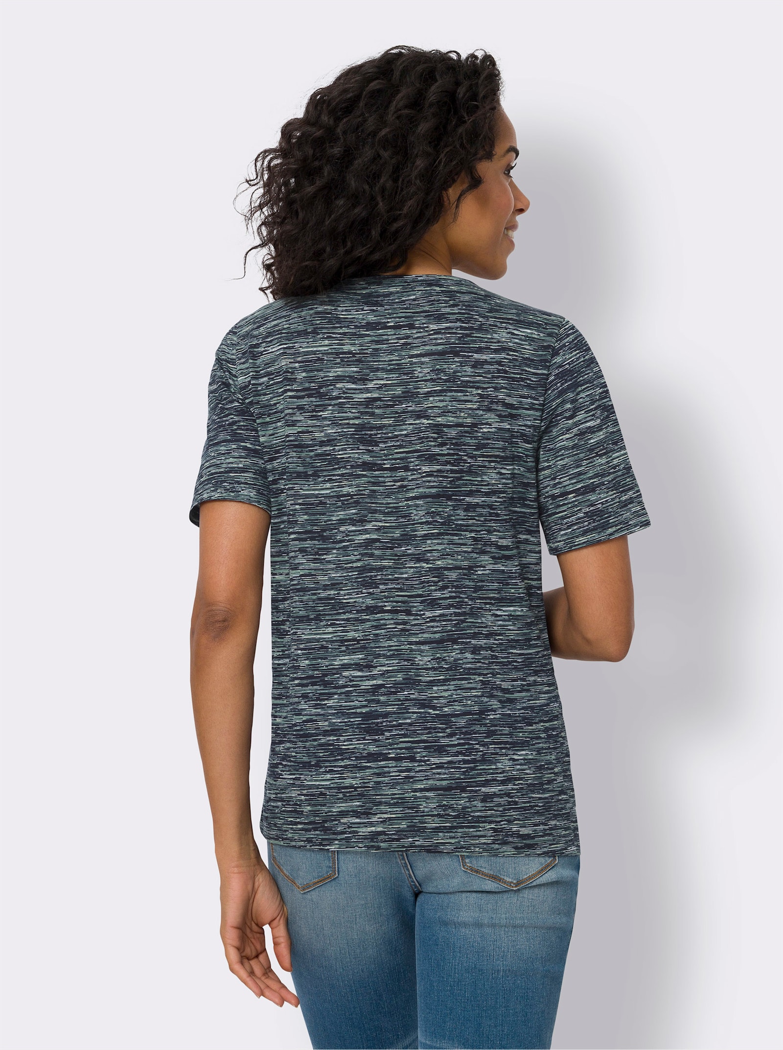 Shirt met ronde hals van puur katoen - lichtblauw/marine bedrukt