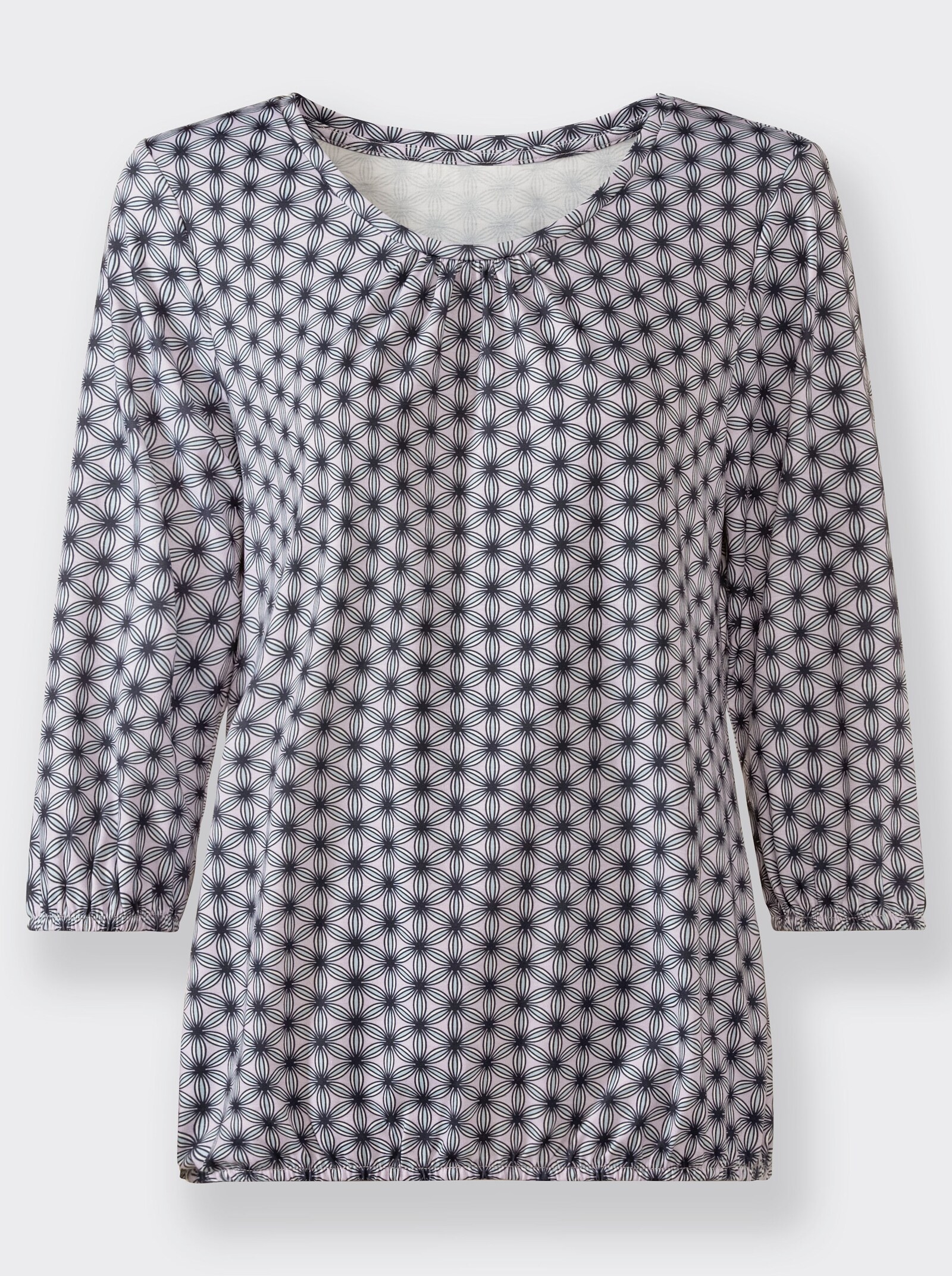 Print-Shirt im floralen Grafik-Dessin - flieder-marine-bedruckt