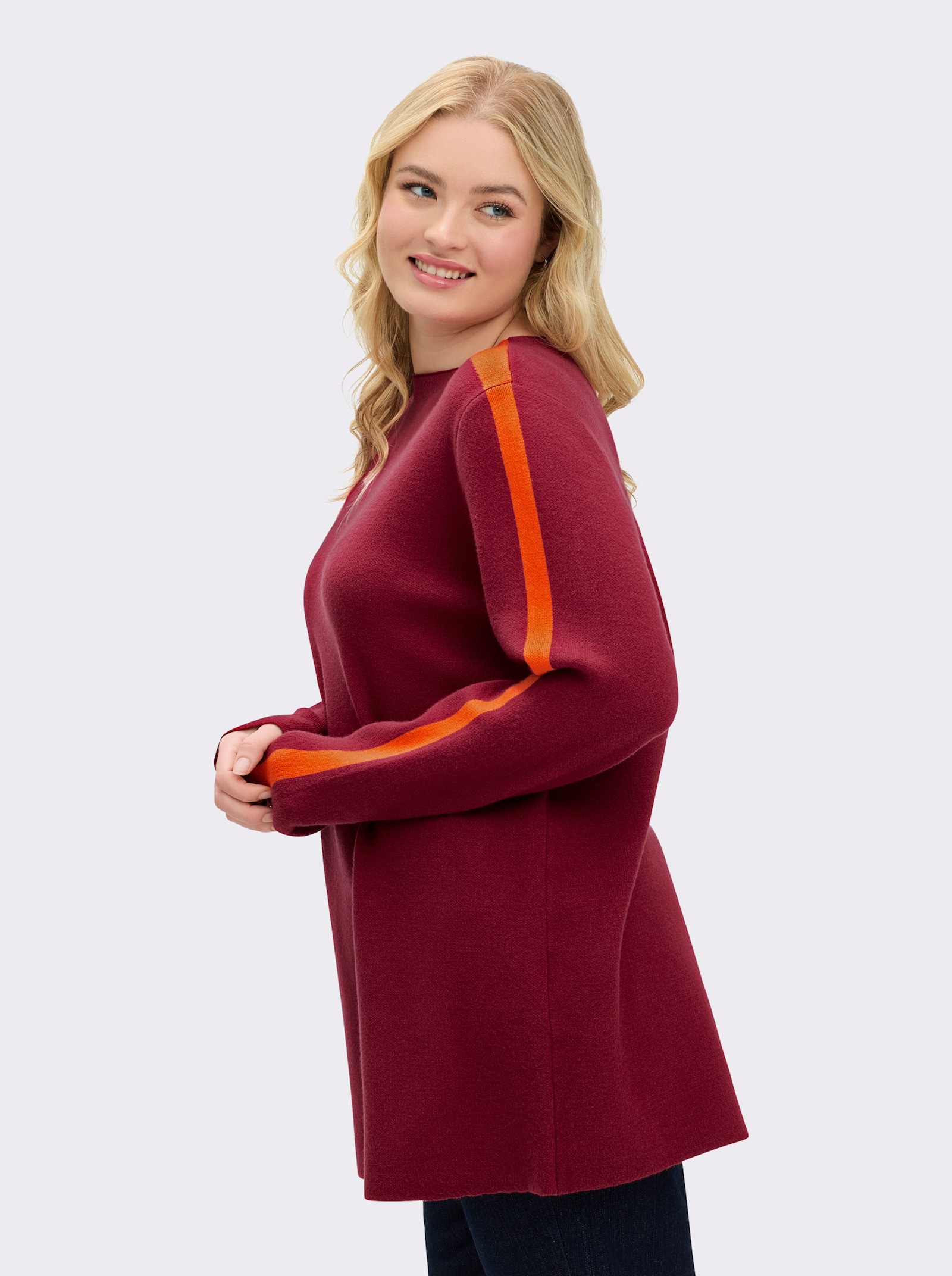 sheego Strickpullover mit Jacquard-Streifen - kirsche-orange