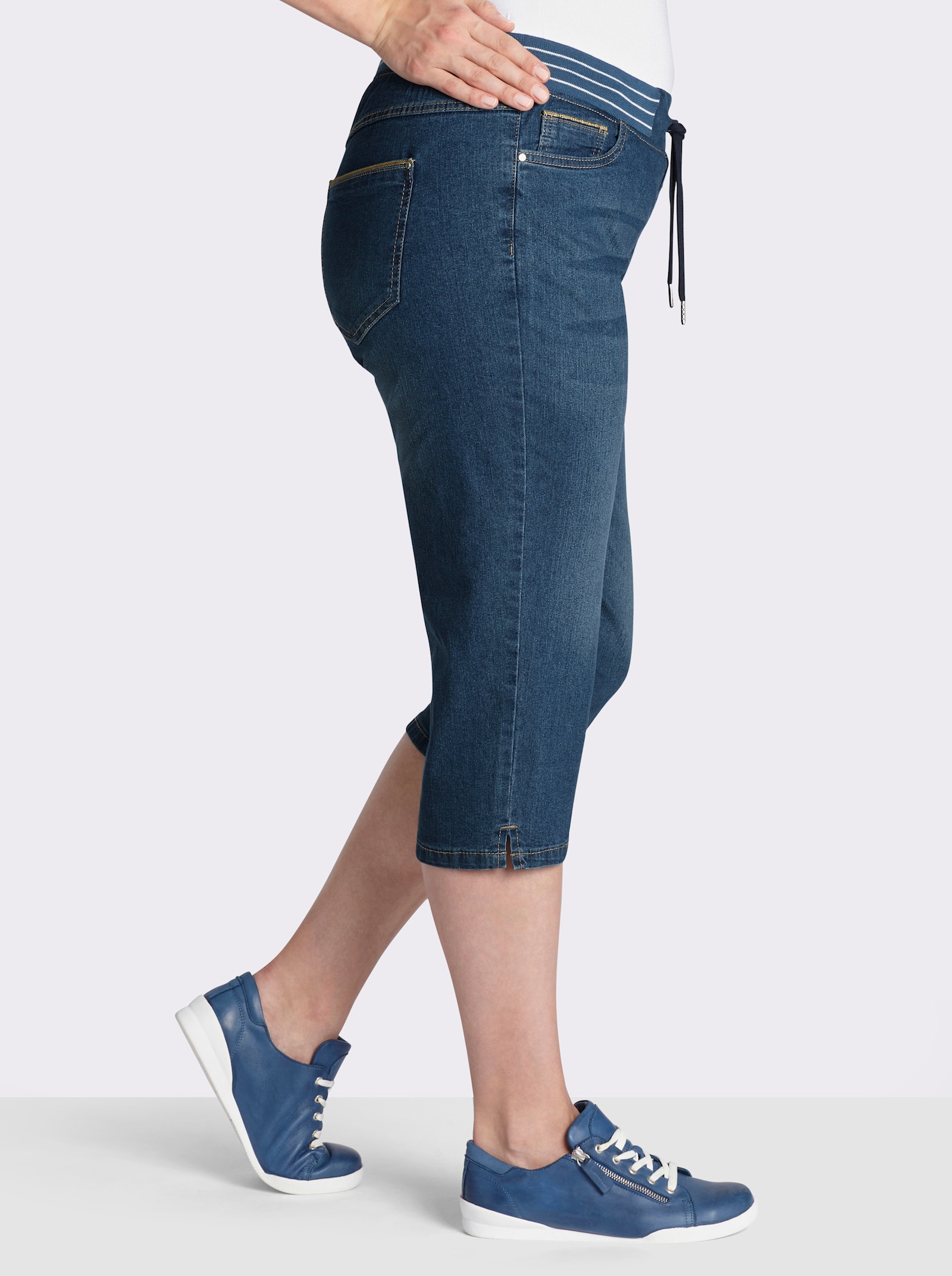 Caprijeans mit Rundum-Dehnbund - blue-stone-washed