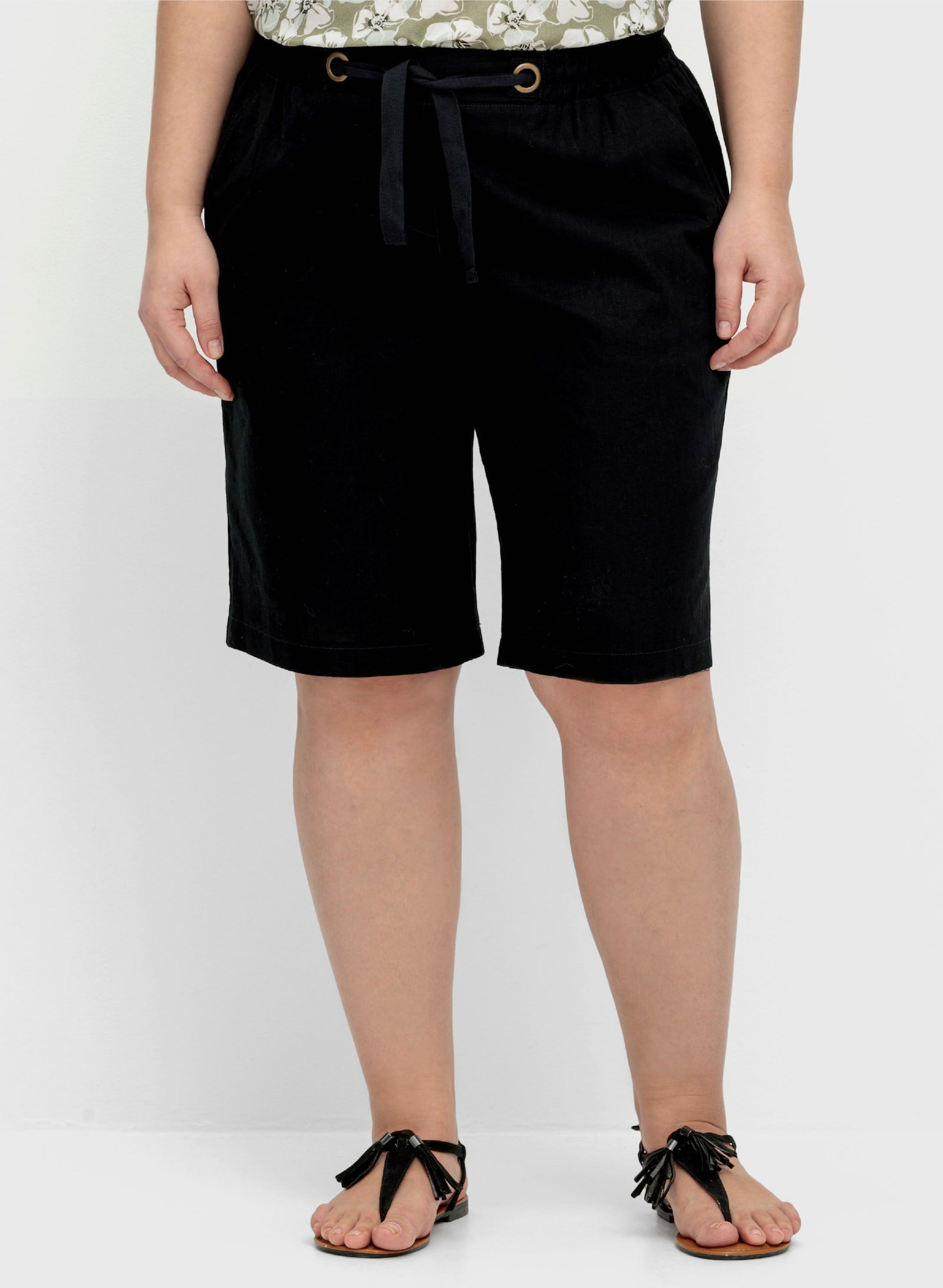 sheego Bermudas im Leinen-Mix, mit Gummibund - schwarz