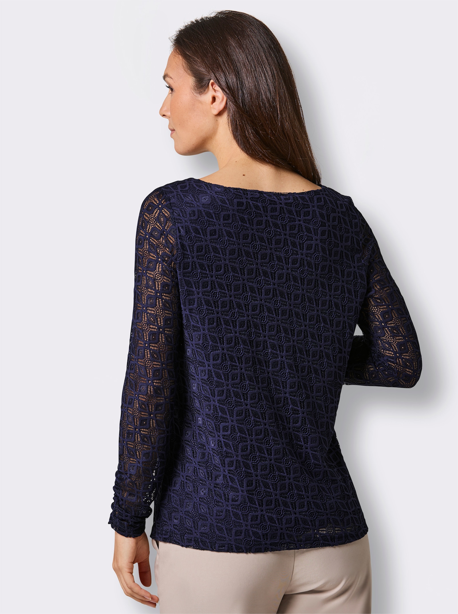 CREATION L PREMIUM Spitzenshirt in Elastik-Qualität - marine