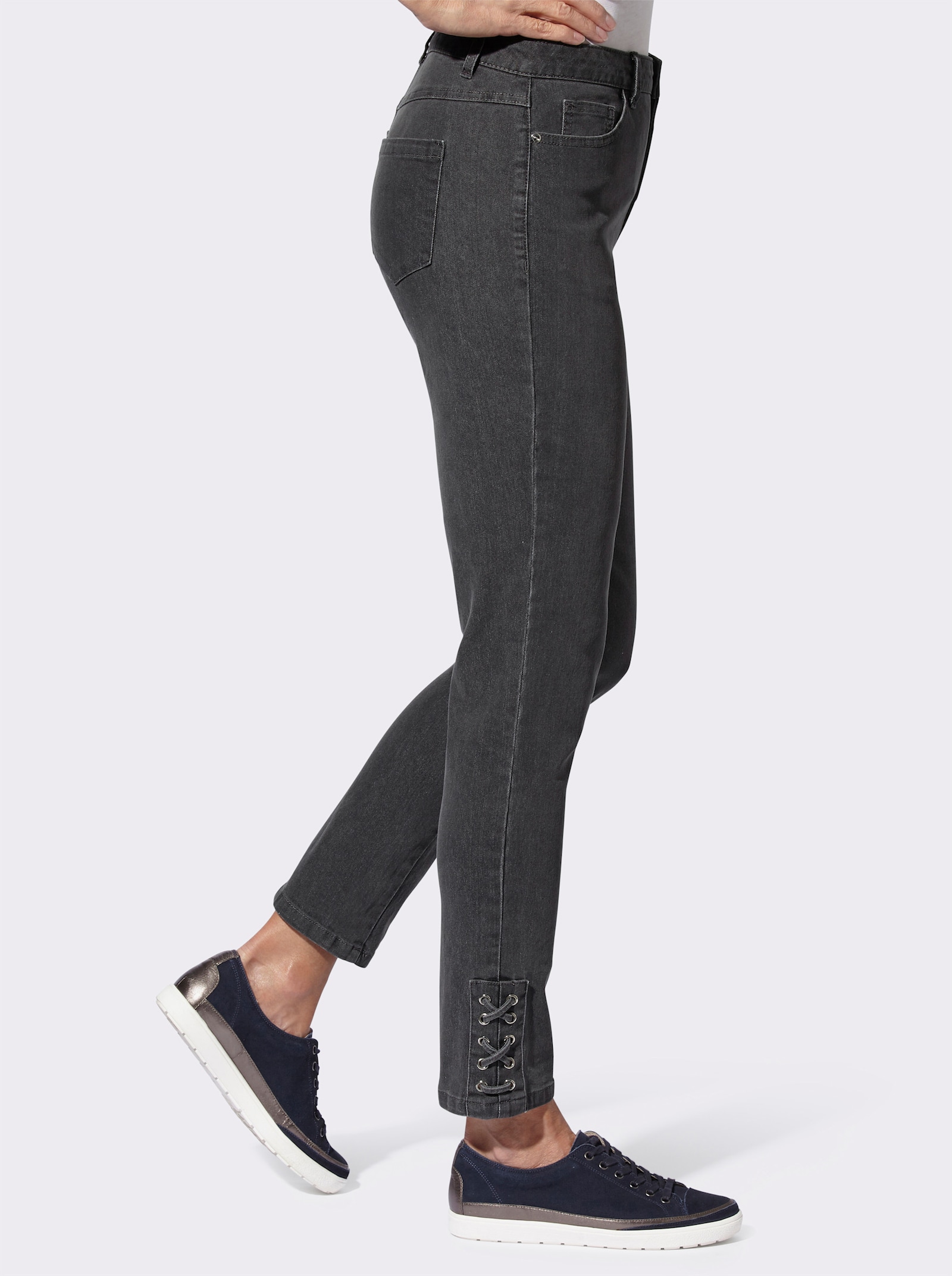 5-pocketjeans met siervetersluiting - dark grey denim