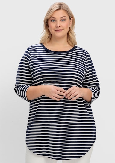 sheego Longshirt mit Streifen - marine-weiß