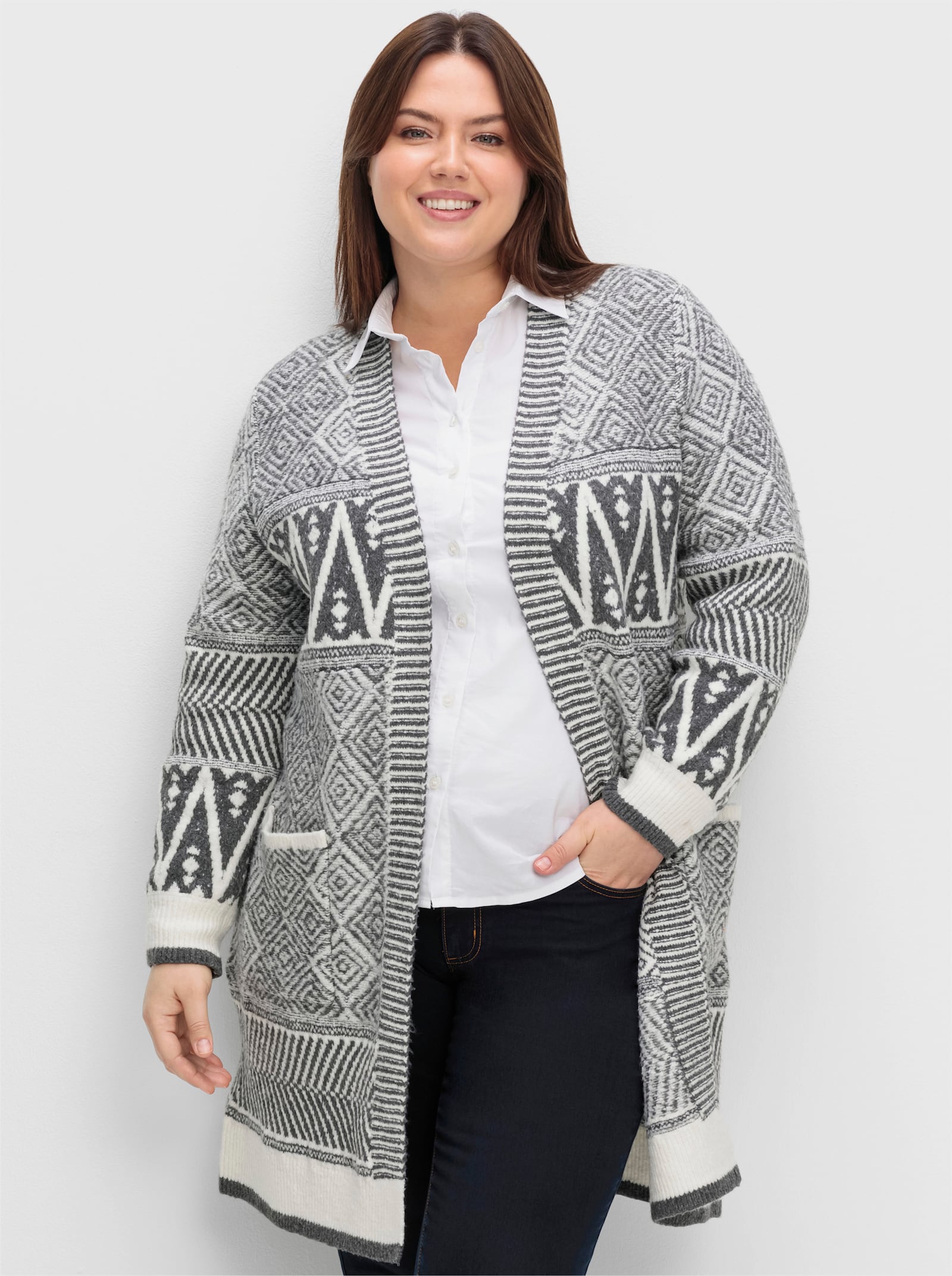 sheego by Joe Browns Longstrickjacke in verschlussloser Form - grau
