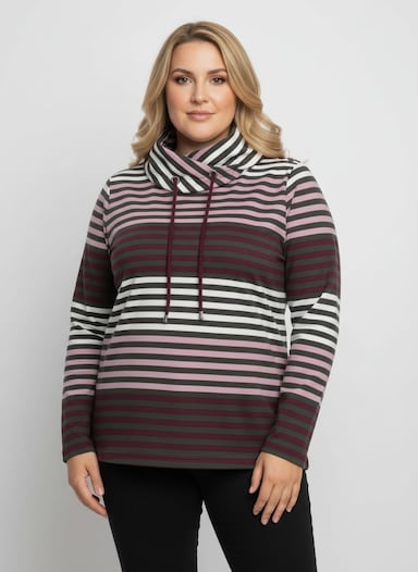 Rollkragenshirt im Streifenmuster - burgund-mauve-geringelt