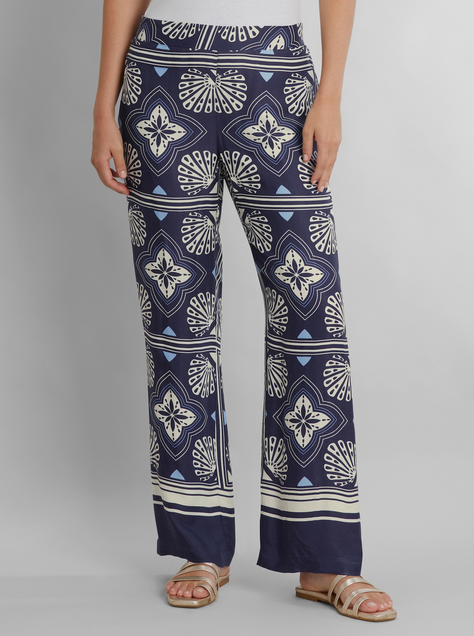 heine Druckhose in Schlupfform - marine-champagner-bedruckt