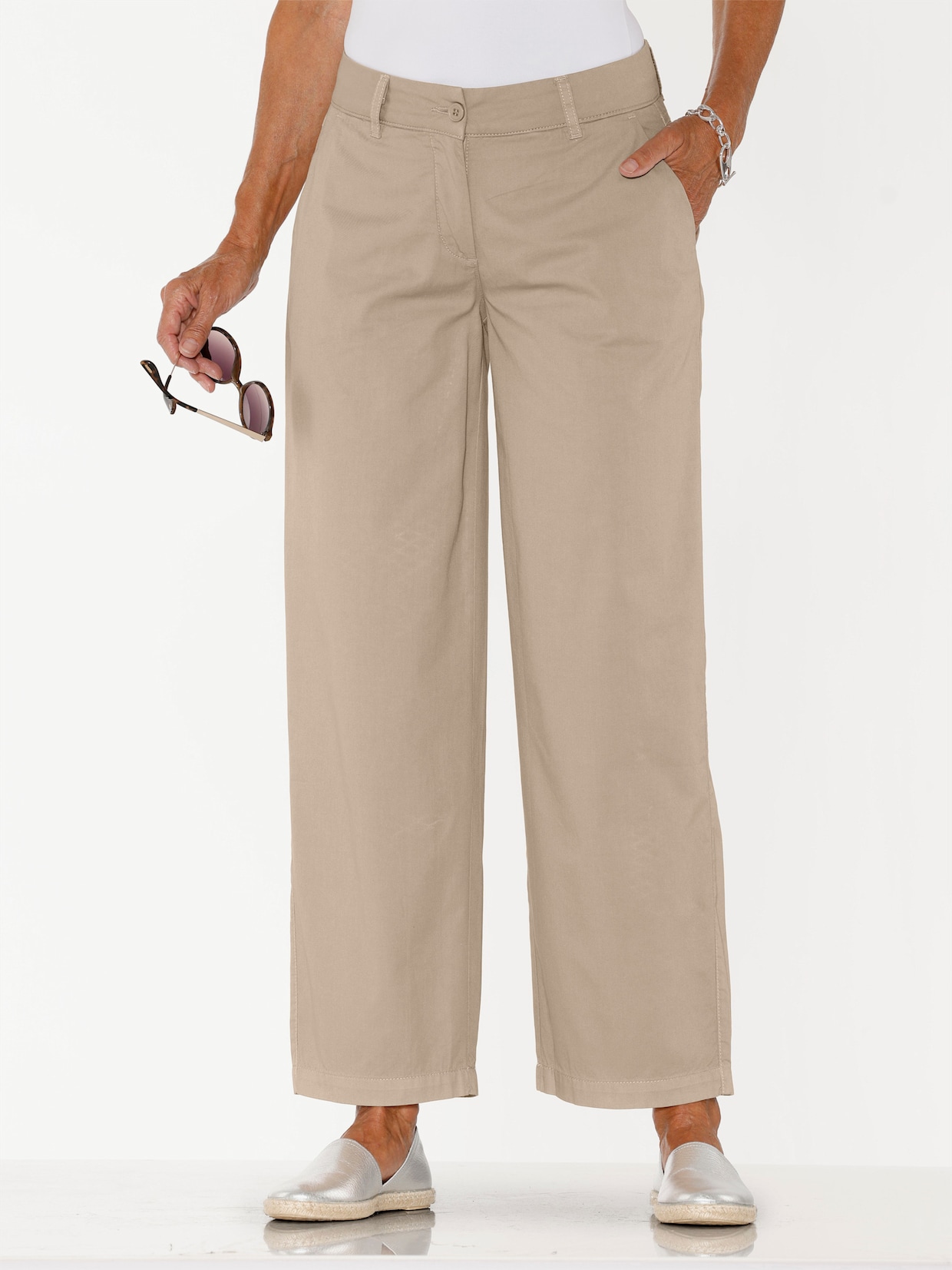 Culotte in Jeans-Qualität, Baumwolle - beige