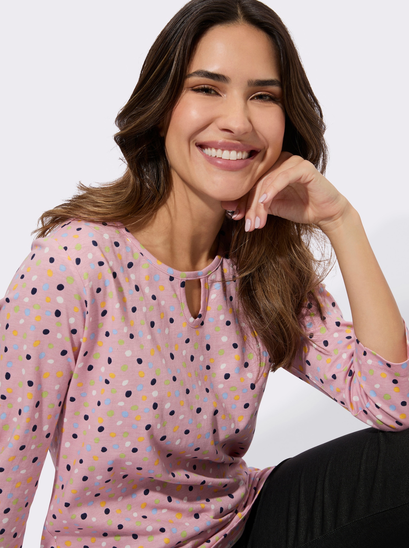 Tričko s 3/4 rukávem s grafickým potiskem - růženínová-potisk