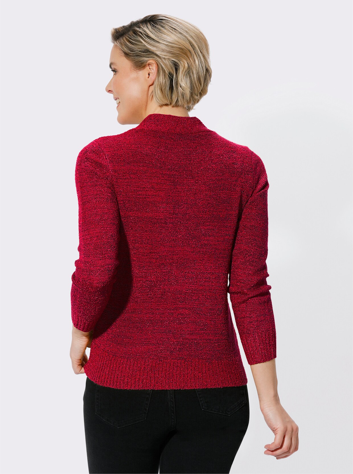 Bouclé-pullover - rood/zwart gemêleerd