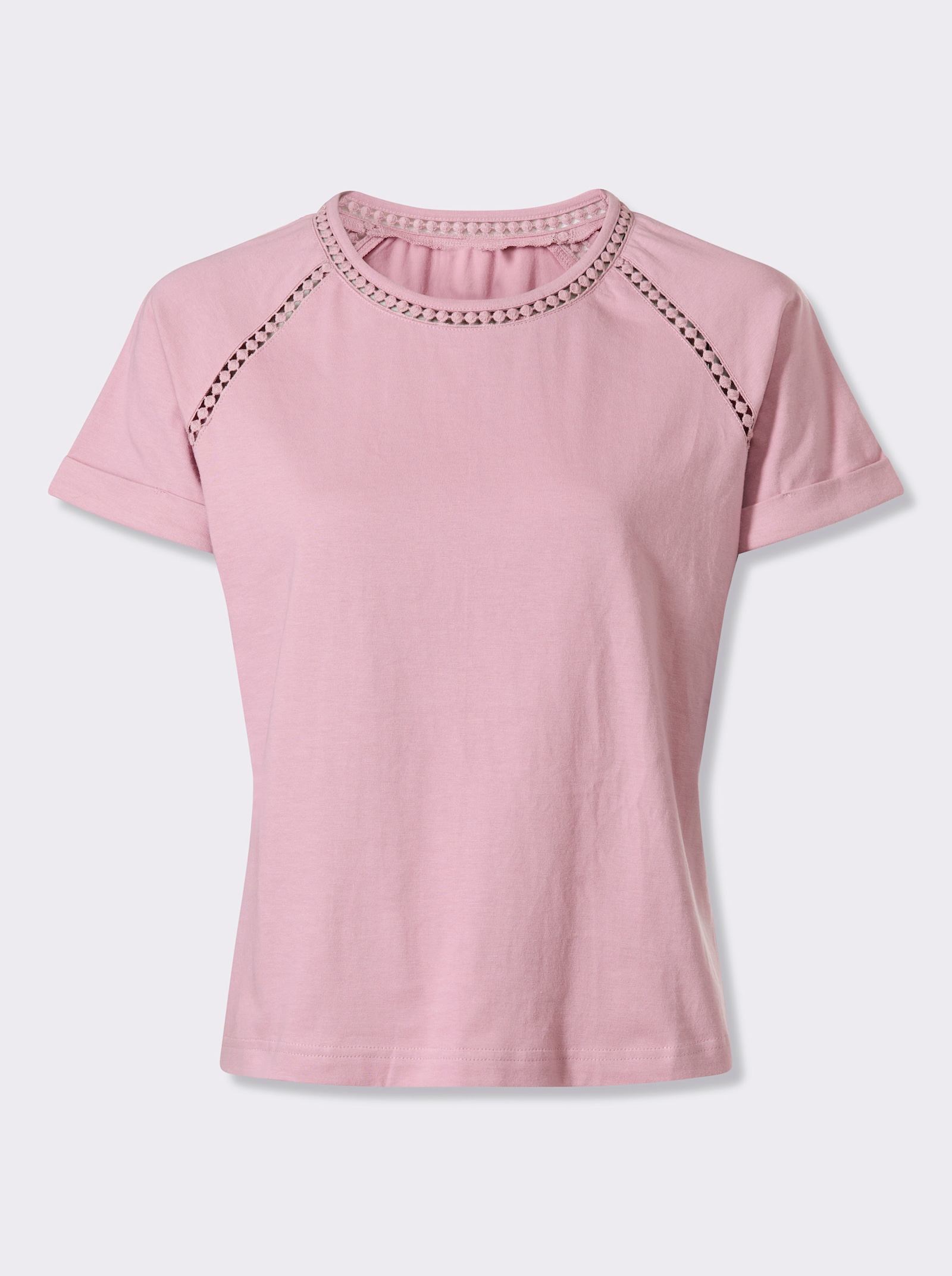 Rundhalsshirt mit Spitzenborte - mauve