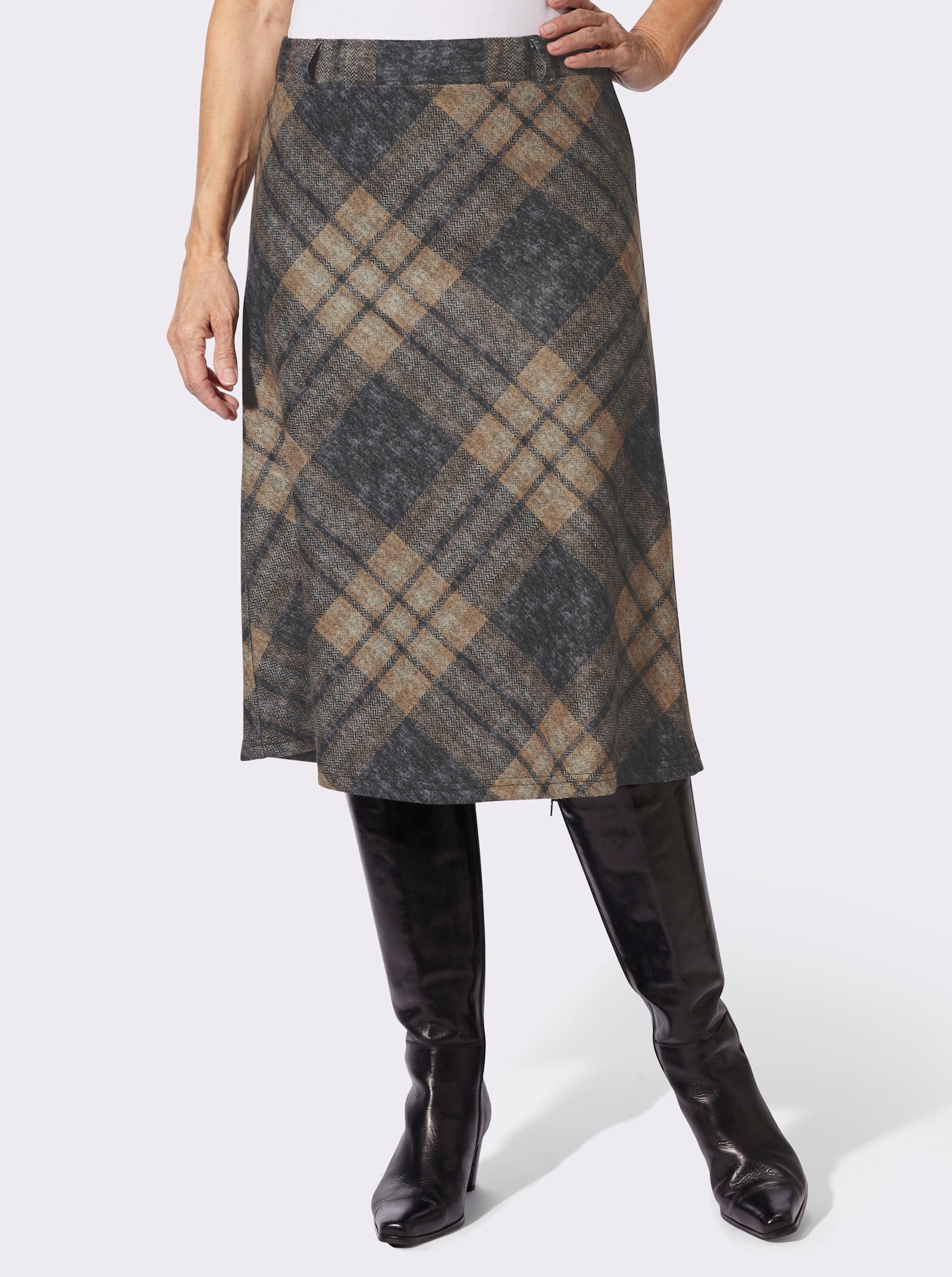 Karorock in Flanell-Optik - camel-schwarz-kariert