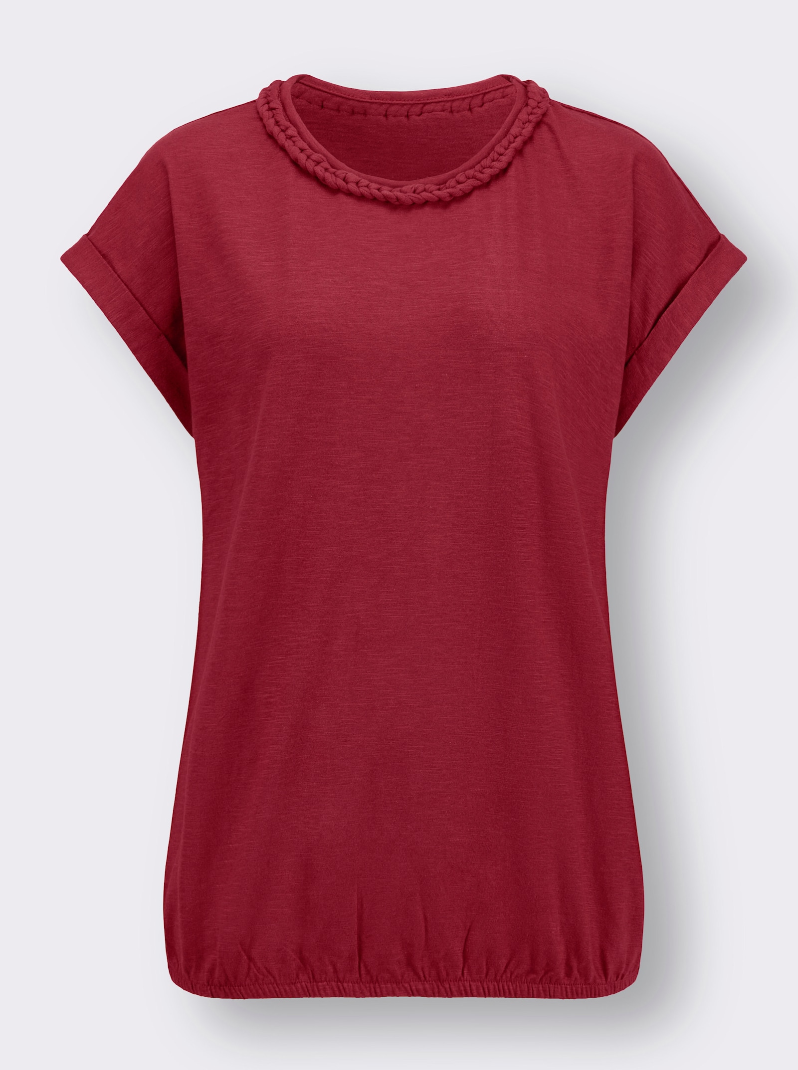 Rundhalsshirt mit überschnittenen Schultern - kirsche