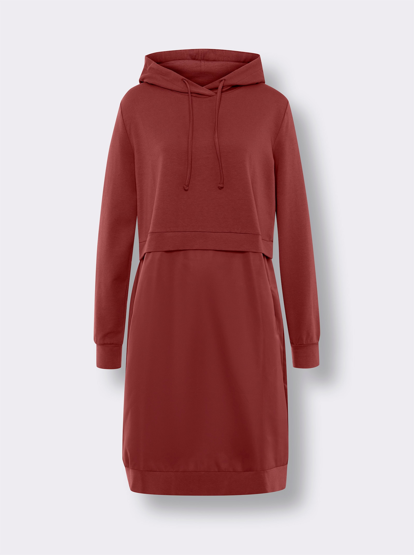 heine Shirtkleid mit Kapuze, 2-in-1-Optik - dunkelrot