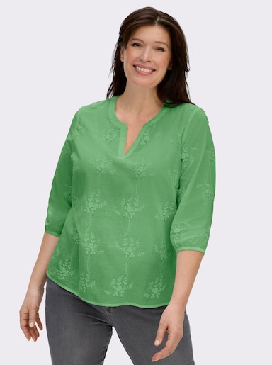  Baumwollbluse mit 3D-Blütenstickerei - apfel