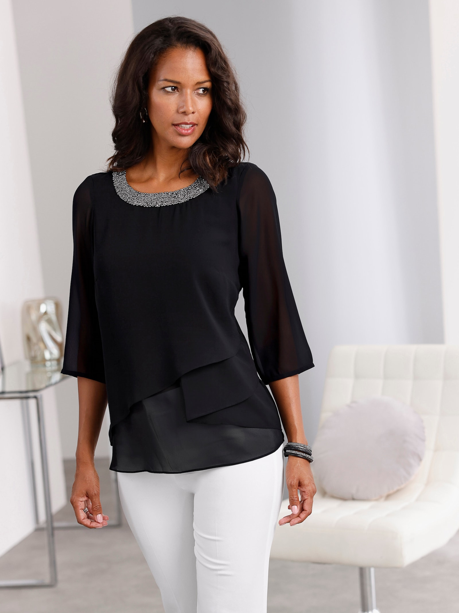 Schlupfbluse in Georgette-Qualität - schwarz