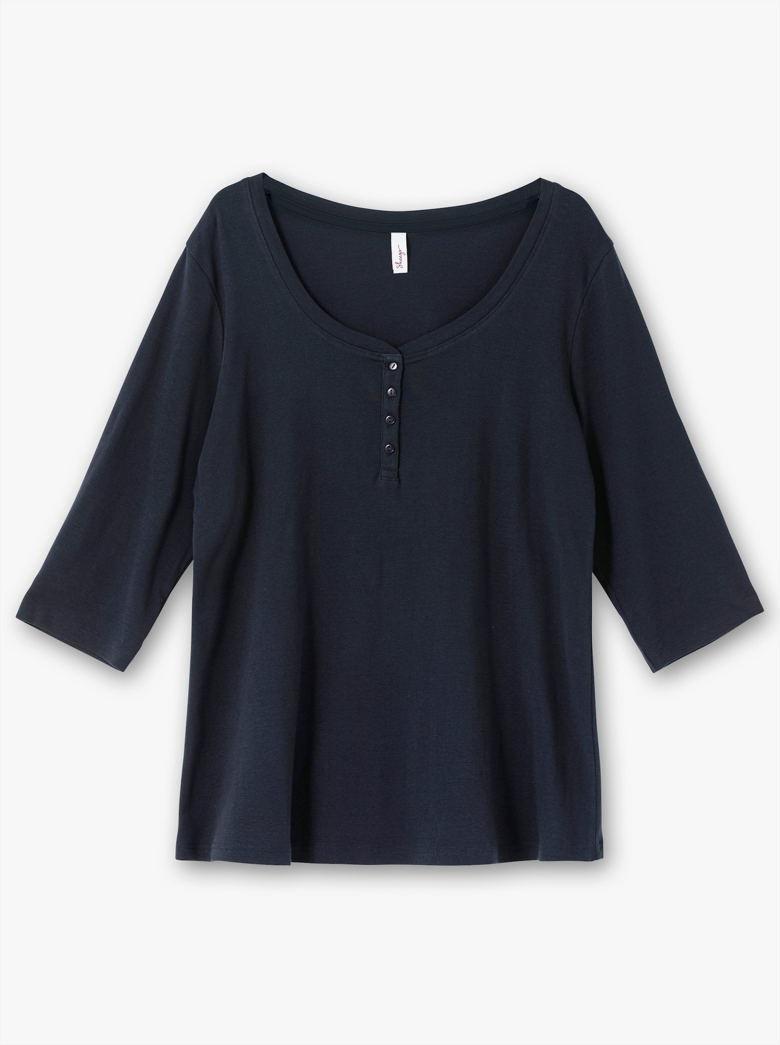sheego Shirt met 3/4-mouwen en Henley-kraag - diepblauw