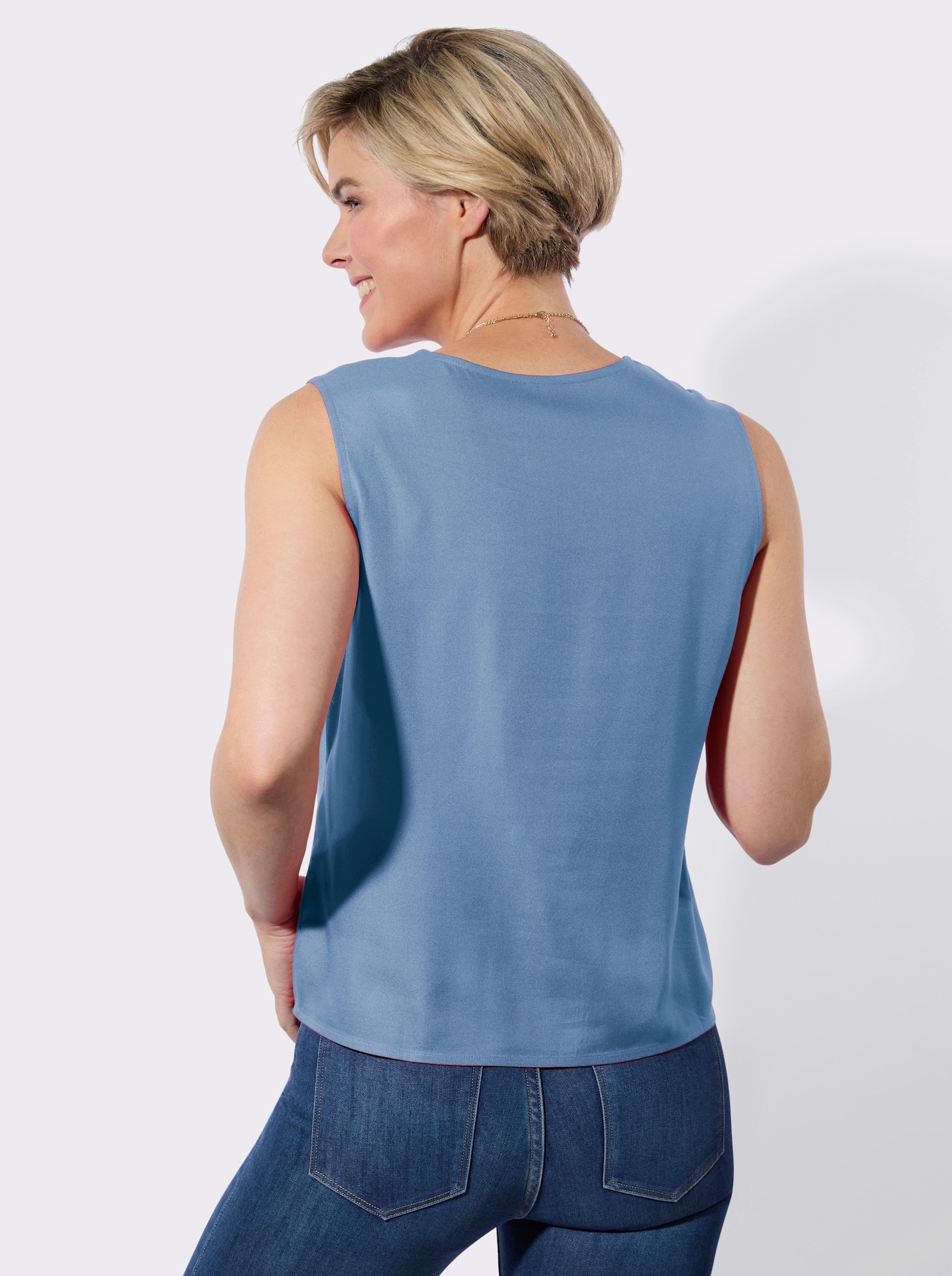 Blusentop mit geknotetem Saum - himmelblau