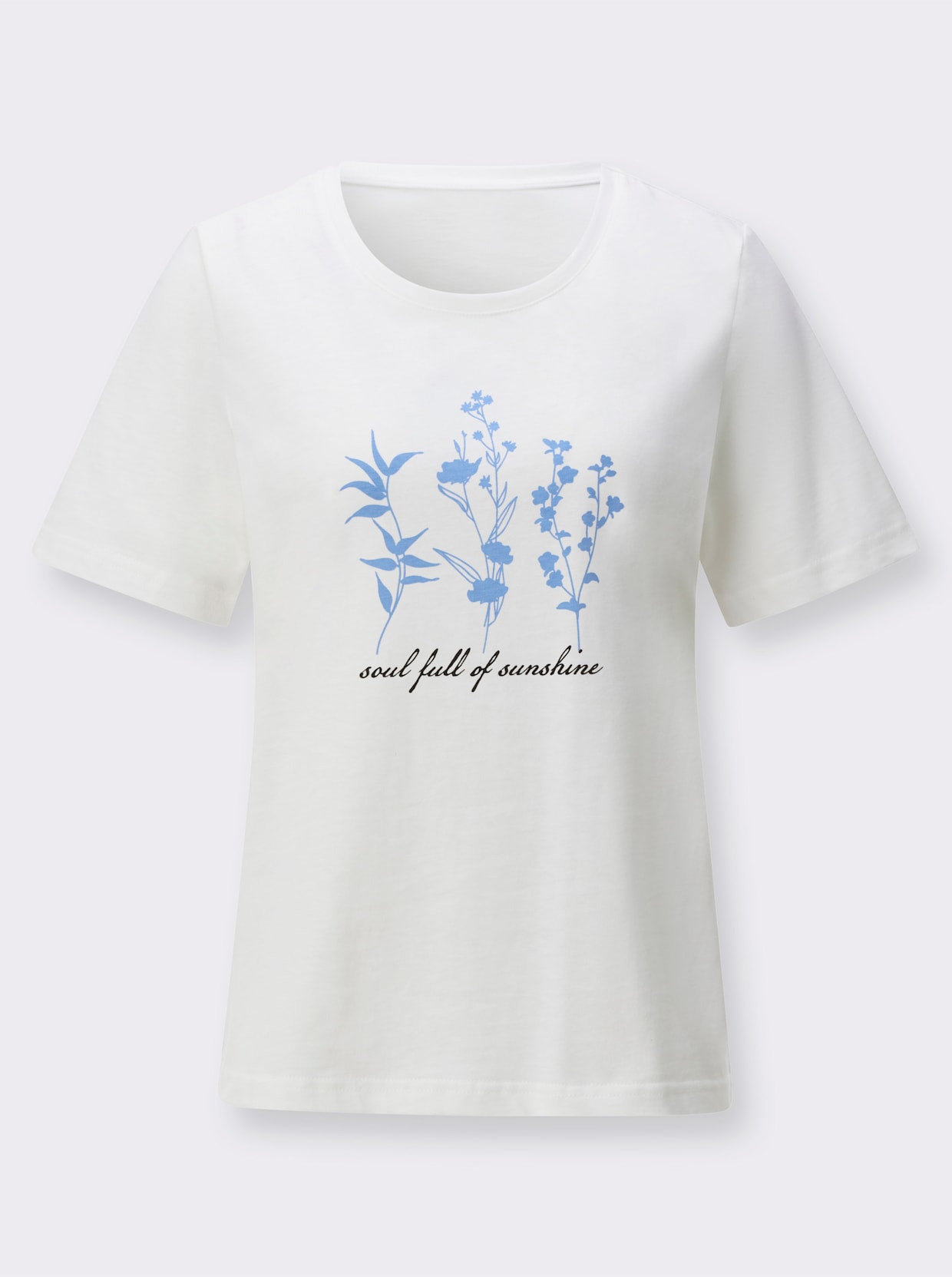 Kurzarmshirt - ecru-himmelblau-bedruckt