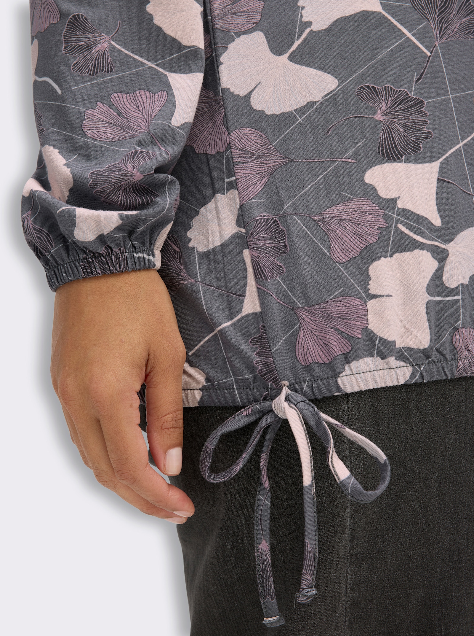 Rundhalsshirt - hellgrau-mauve-bedruckt