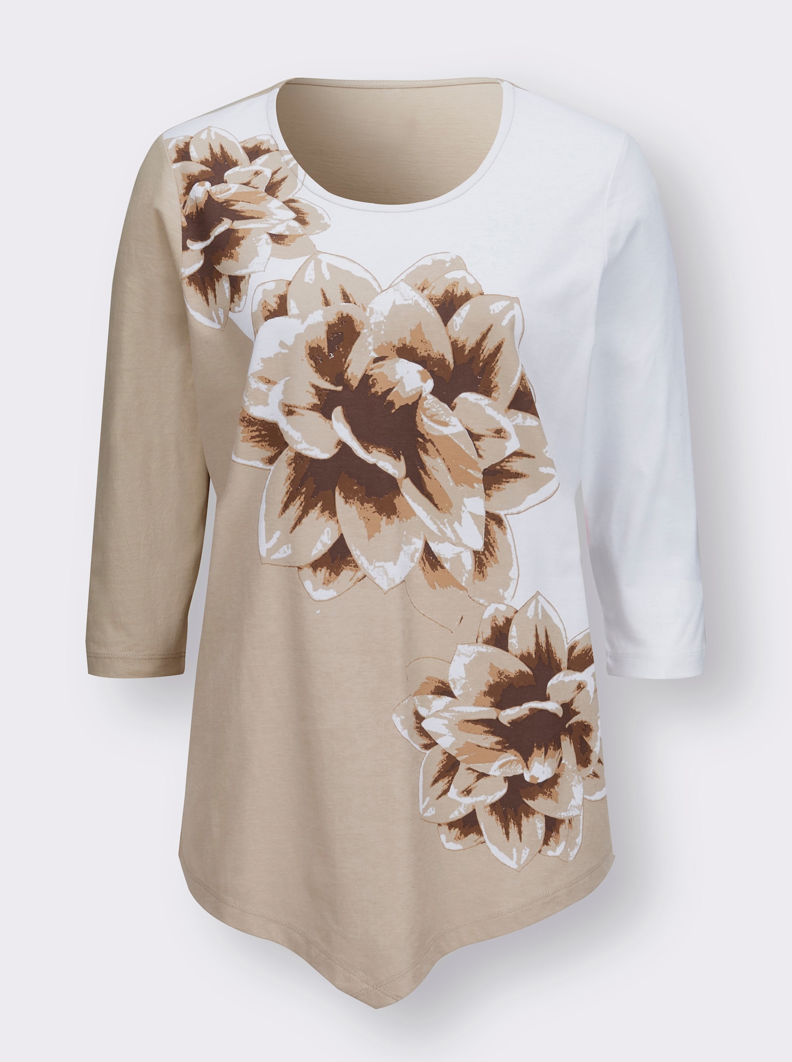 Shirt met ronde hals en bloemenprint - wit/beige bedrukt