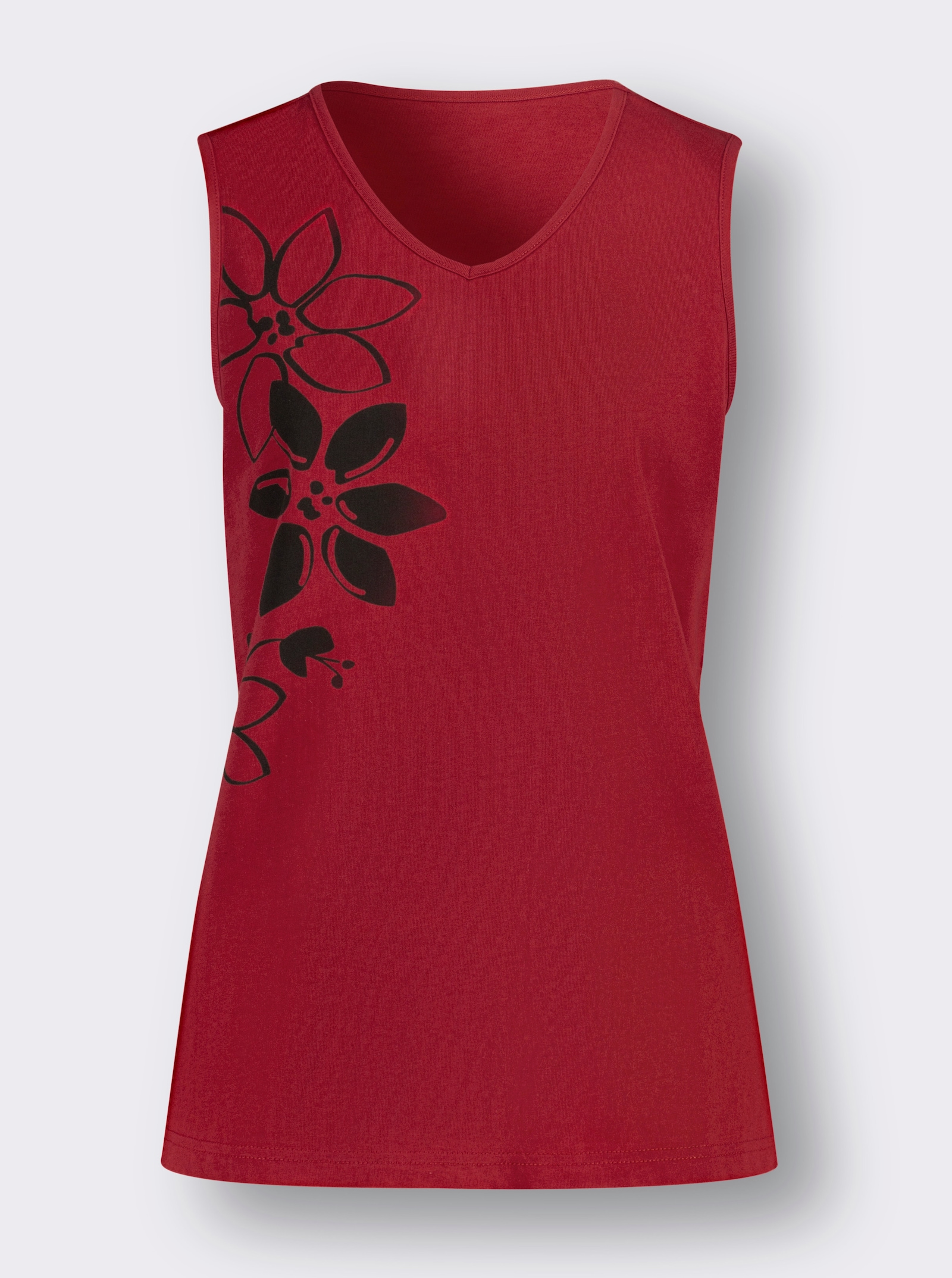 Top s výstřihem do V - červená-potisk