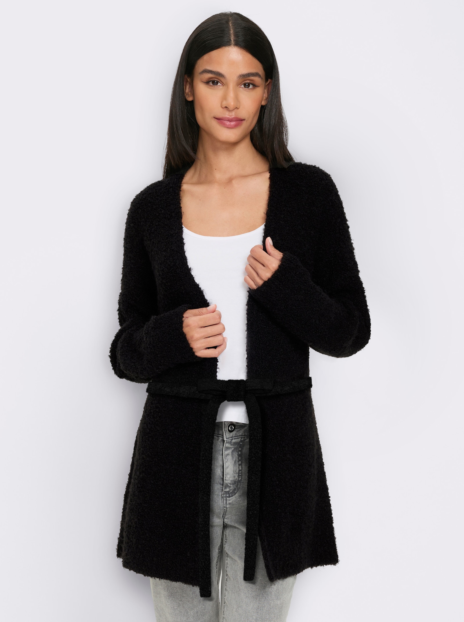 heine Strickjacke in Bouclé-Optik - schwarz