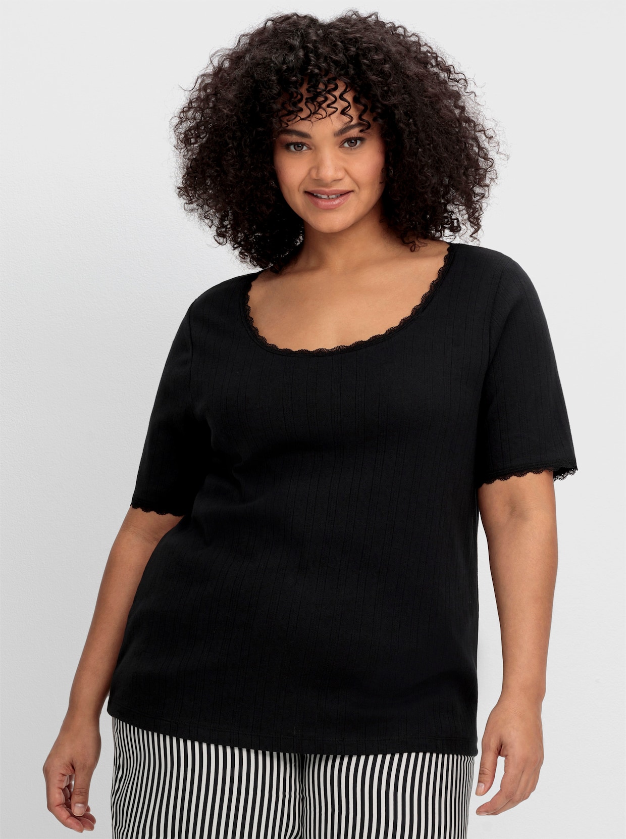 sheego Rippshirt - schwarz