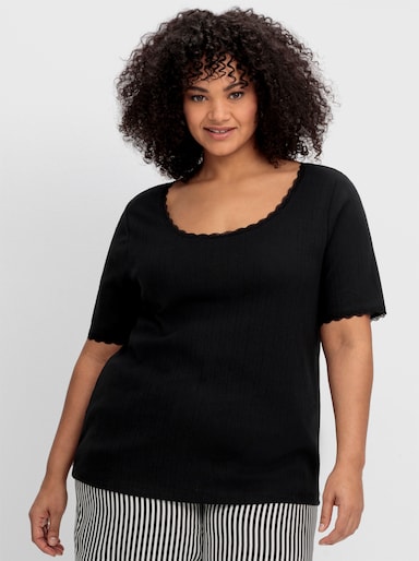 sheego Geribd shirt met kanten randen - zwart