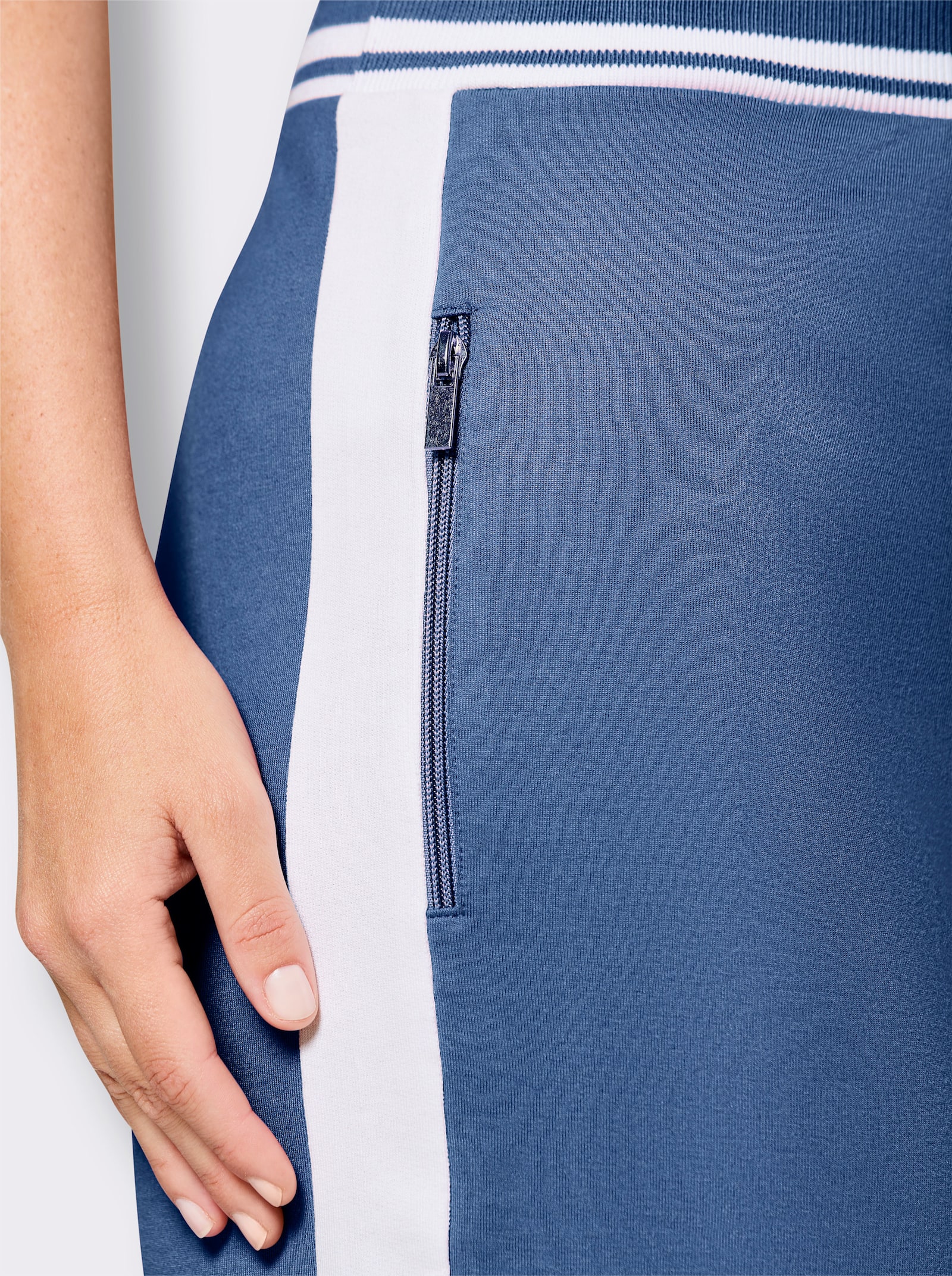 feel good Dehnbund-Hose mit Zippertaschen - mittelblau-weiß