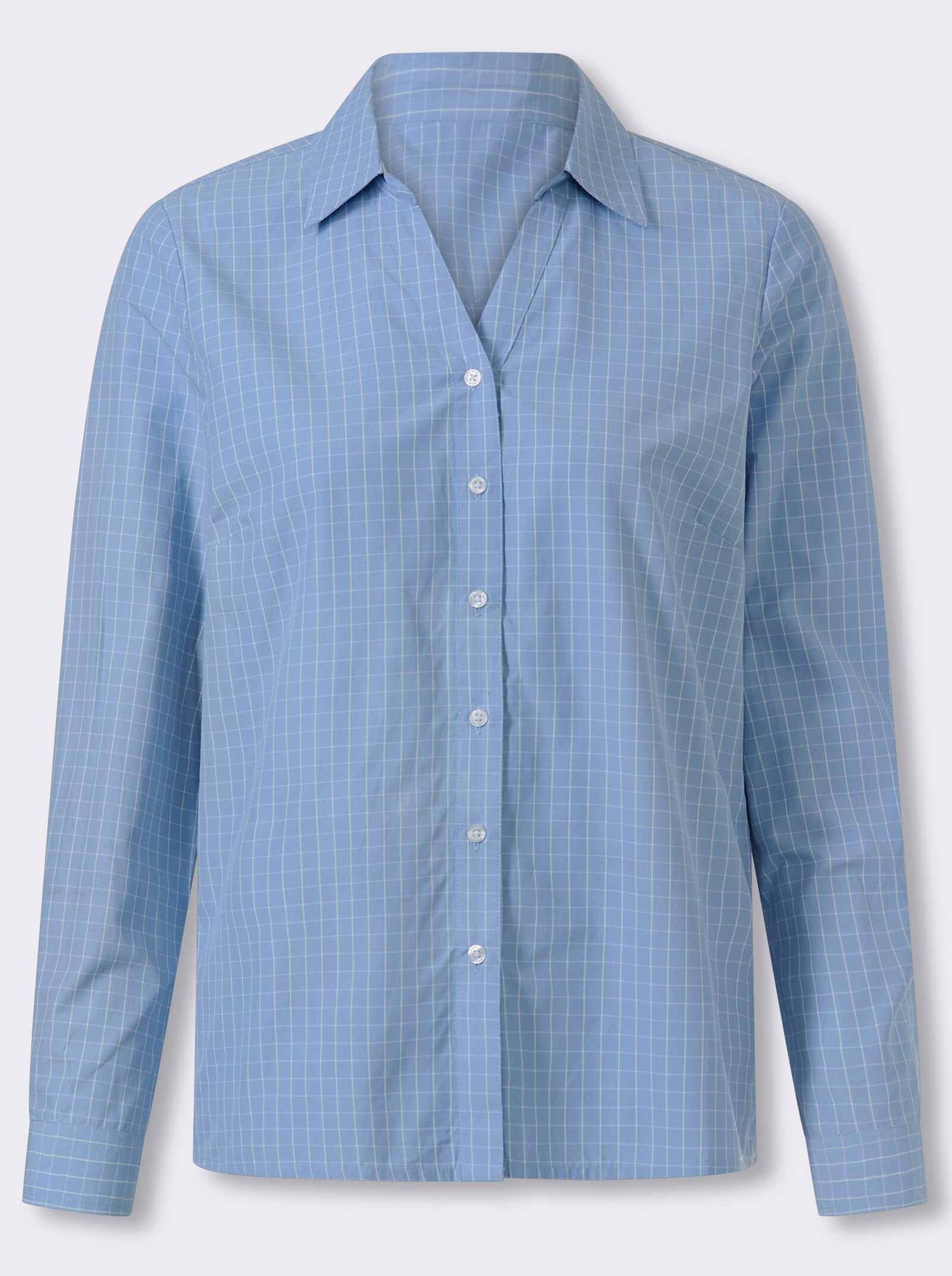 heine Karobluse mit V-Ausschnitt - bleu-ecru-kariert