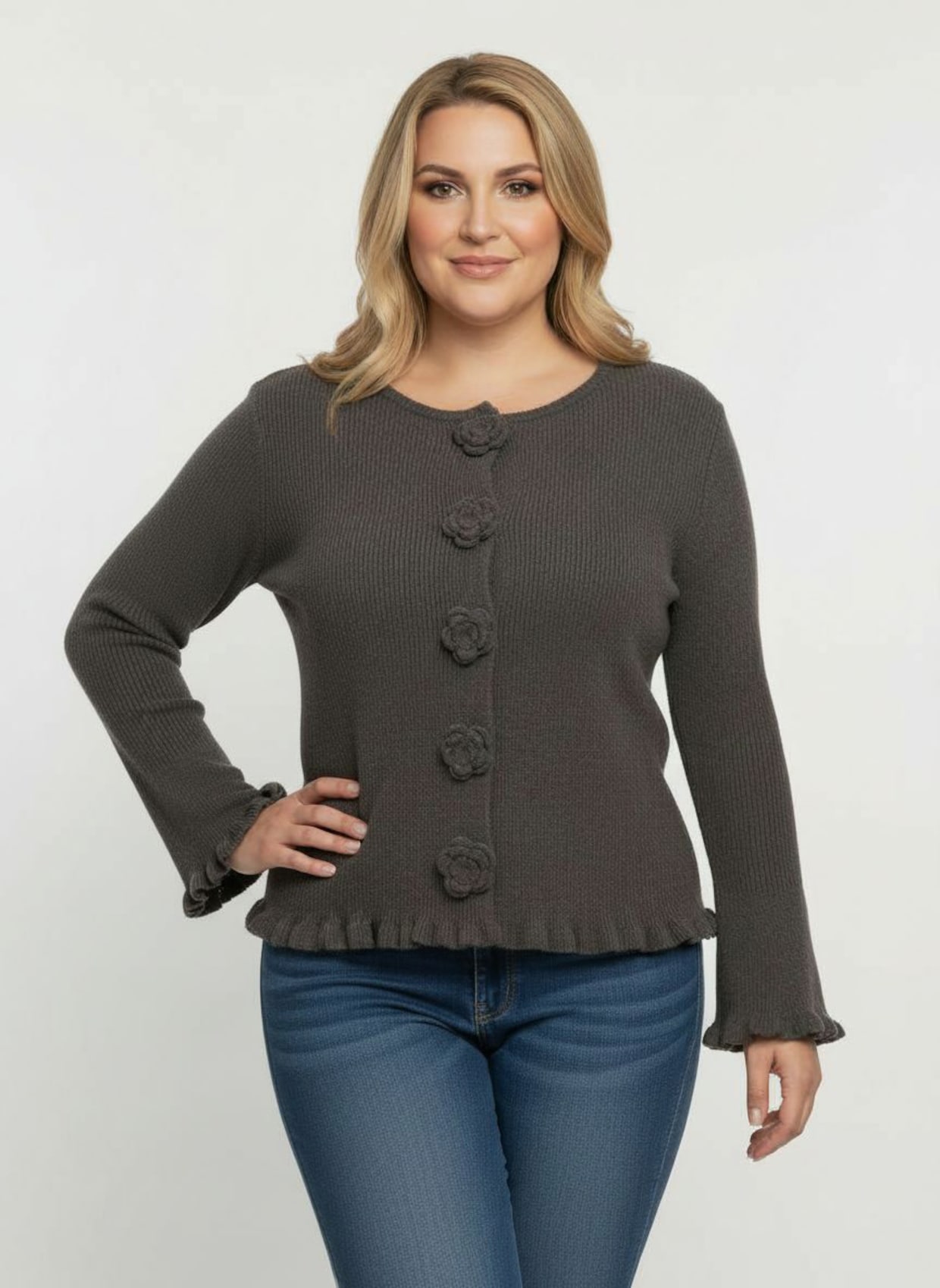 Strickjacke mit Druckknöpfen - graphit