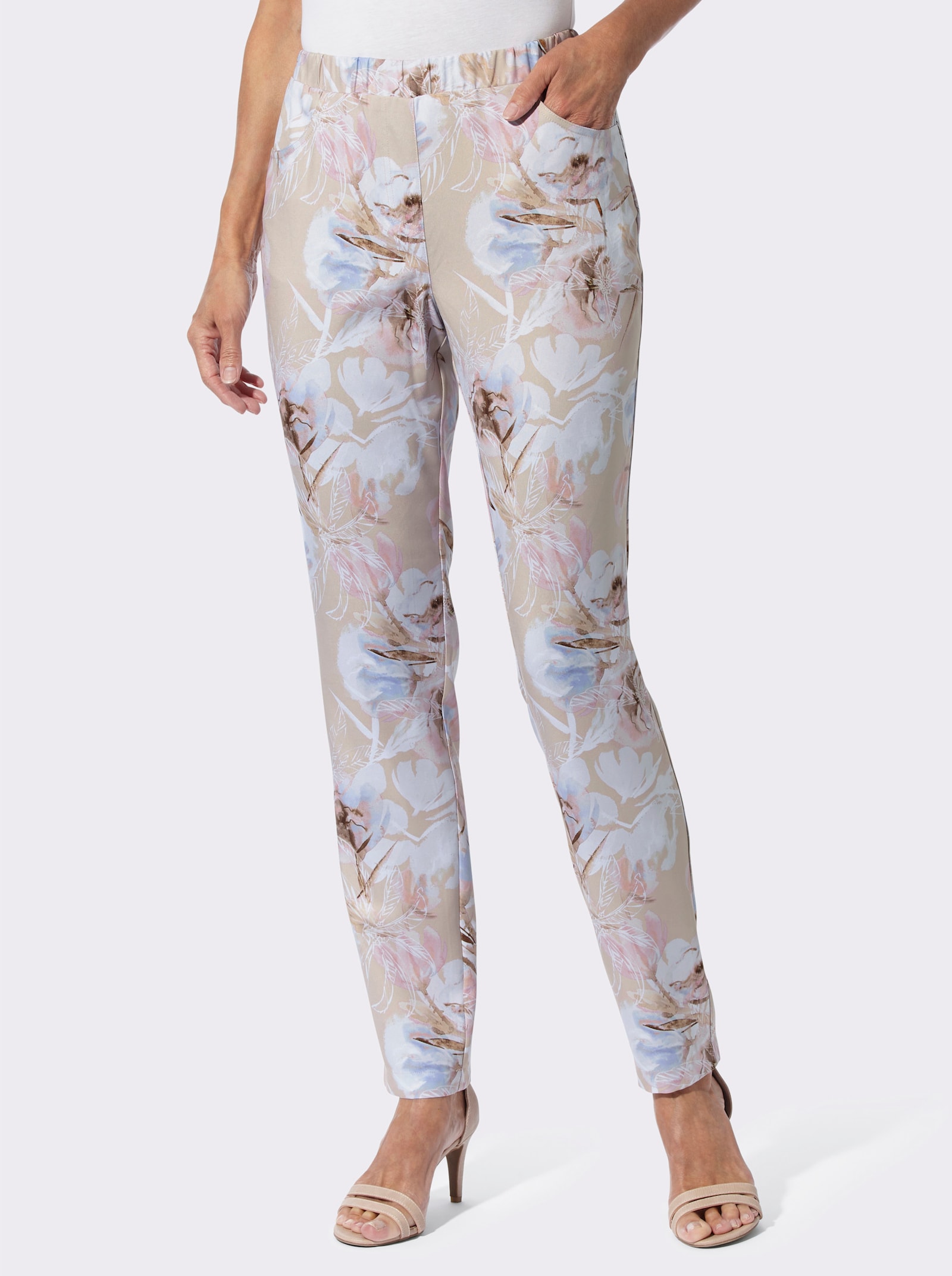 Hose mit Blütenprint - sand-ecru-bedruckt