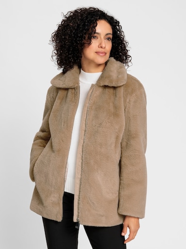 Fellimitatjacke mit Umlegekragen - beige
