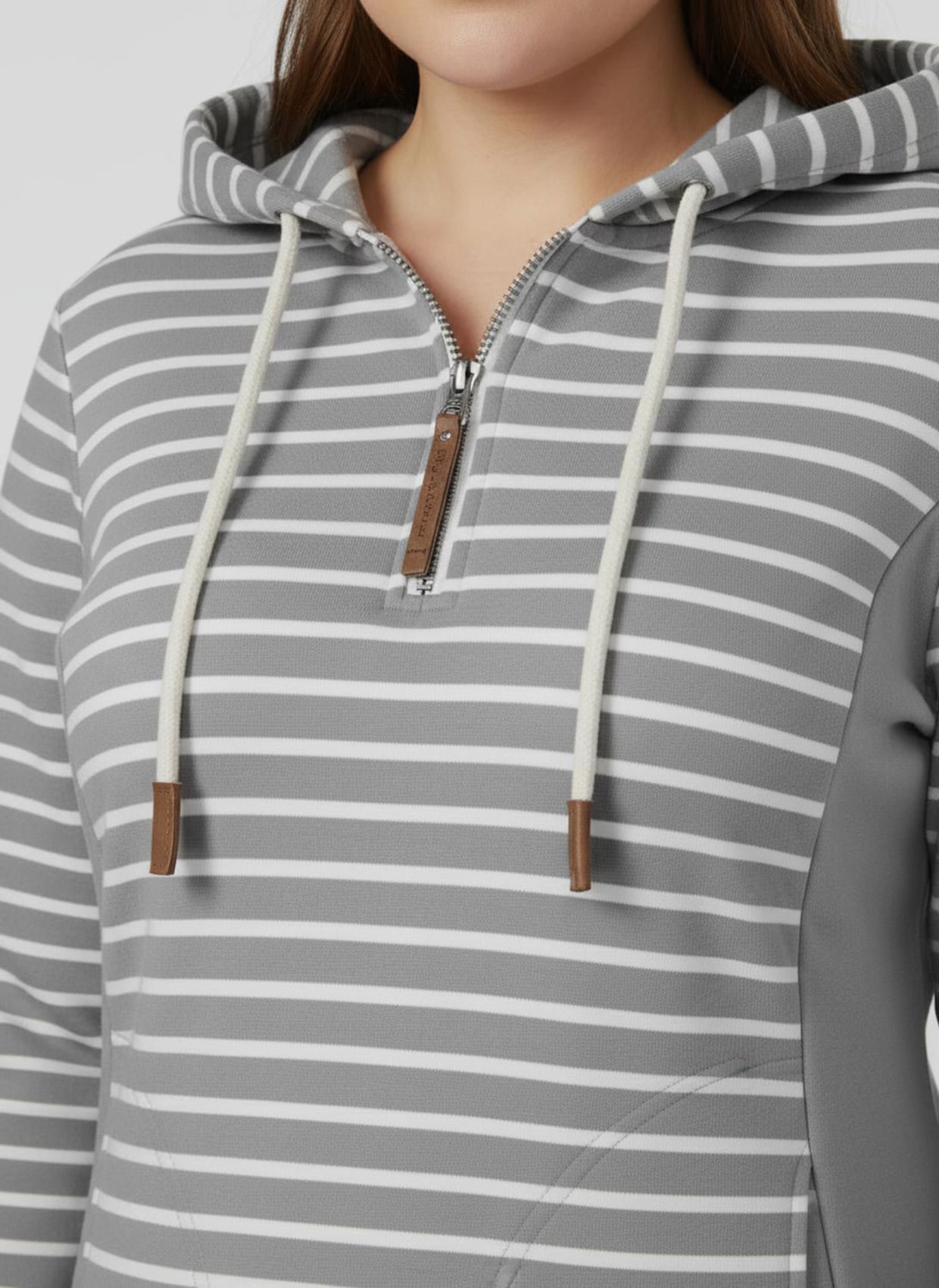 Kapuzensweatshirt mit 2 Nahttaschen - steingrau-ecru-geringelt