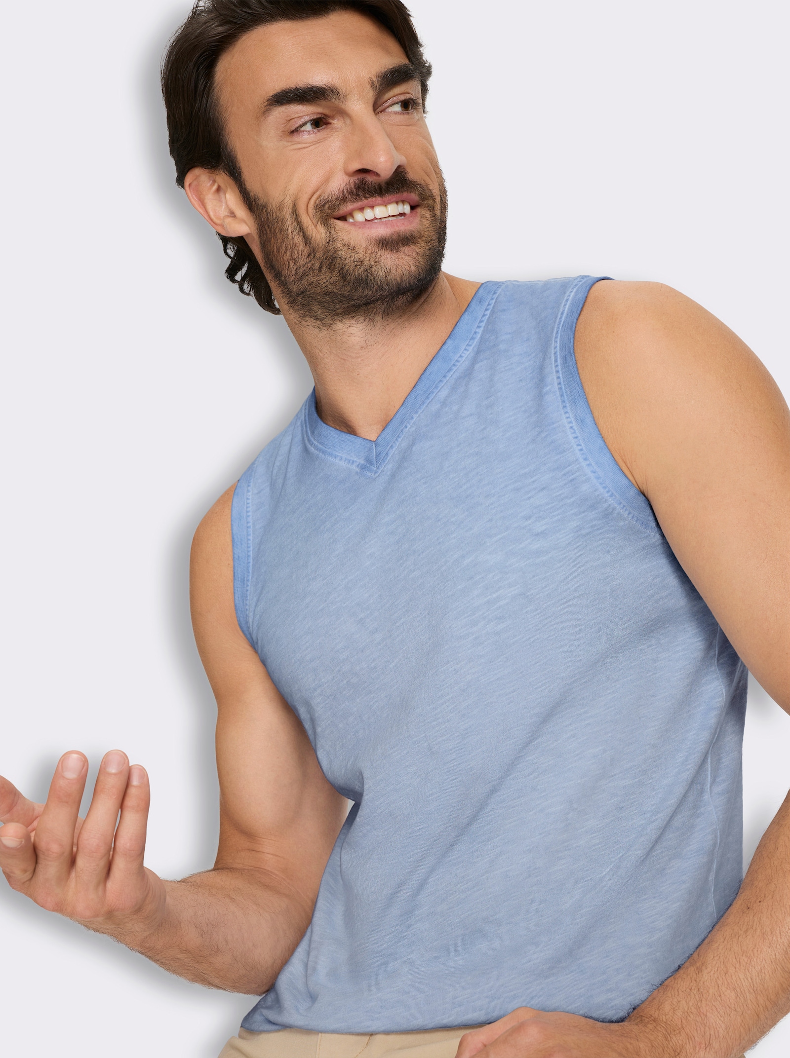 V-Shirt ärmellos, aus Baumwolle - himmelblau