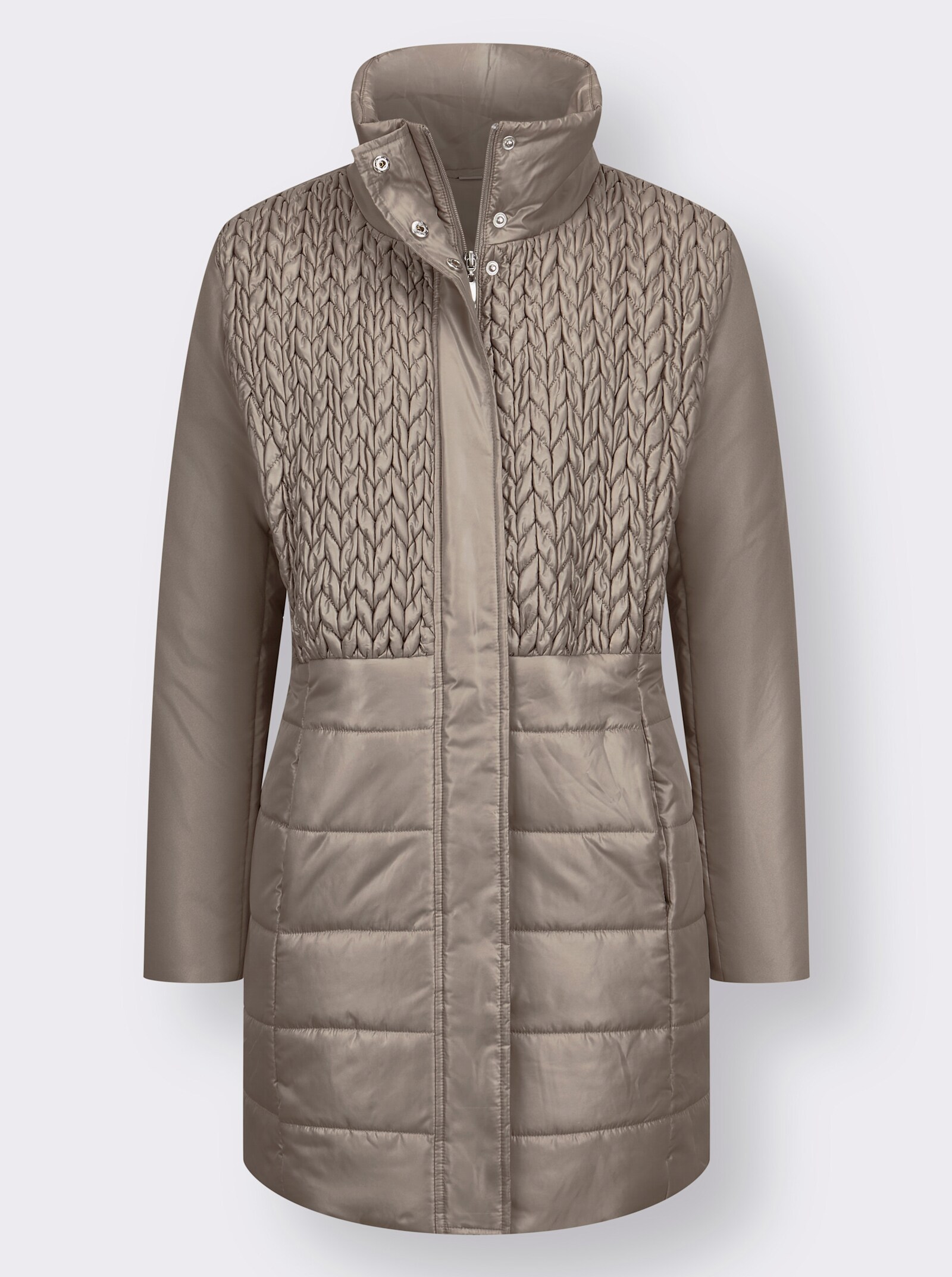 Lang jack met kabel- en doorgestikt patroon - taupe