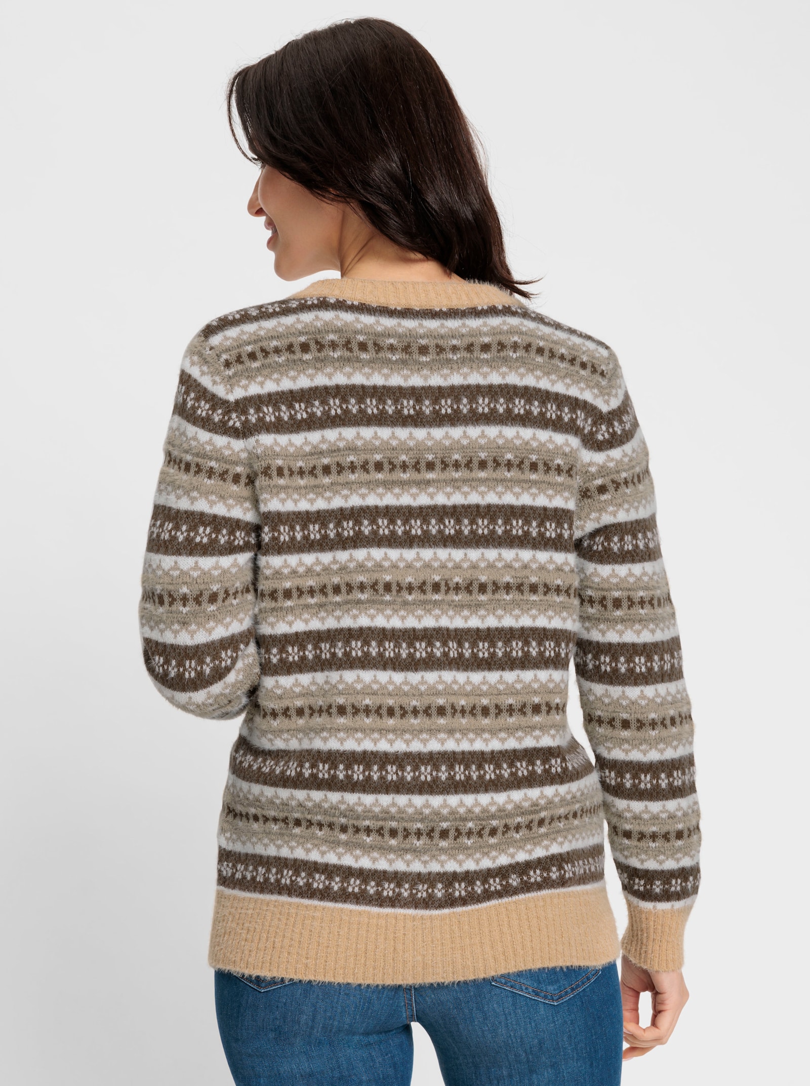 Jacquardstrickjacke mit Merino-Wolle - camel-sesam-gemustert