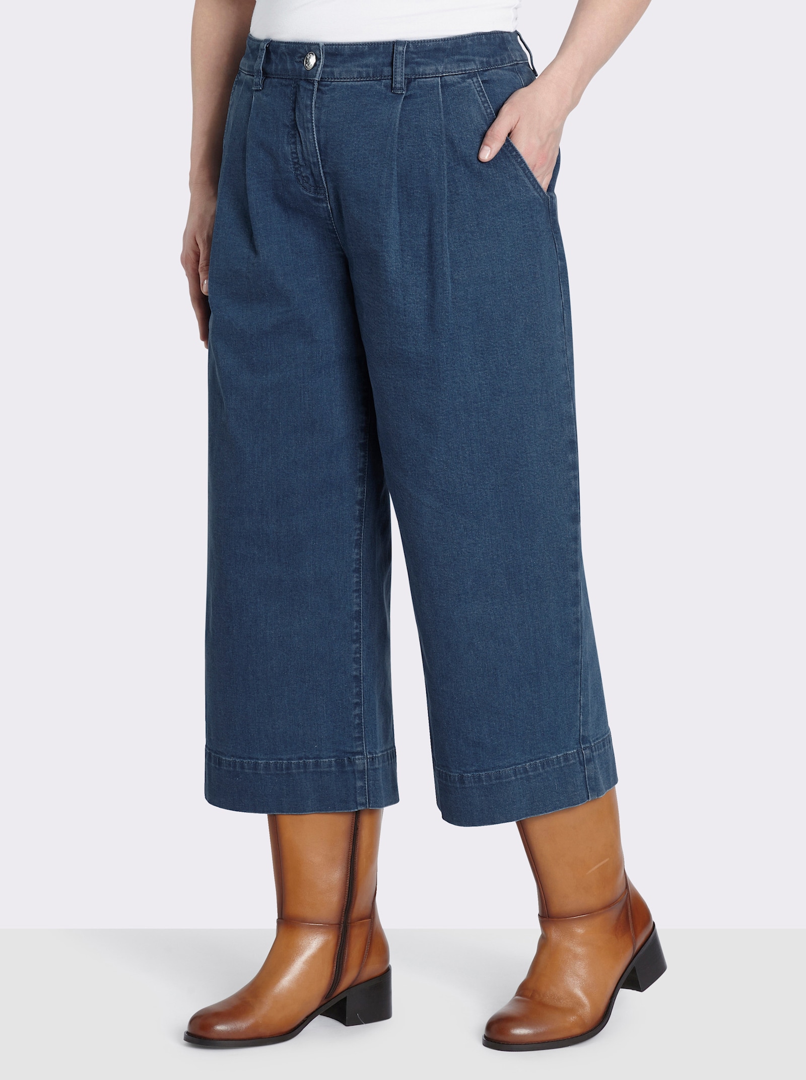 sheego Culotte aus Denim, mit Bundfalten - blue-stone-washed