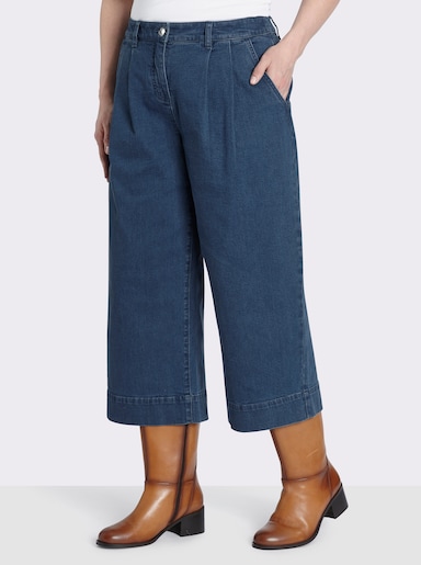 sheego Culotte aus Denim, mit Bundfalten - blue-stone-washed