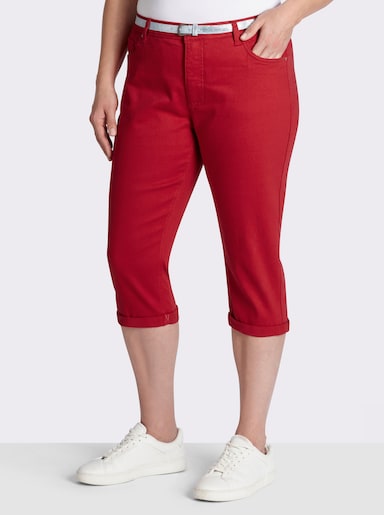 Caprijeans inklusive Gürtel - rot