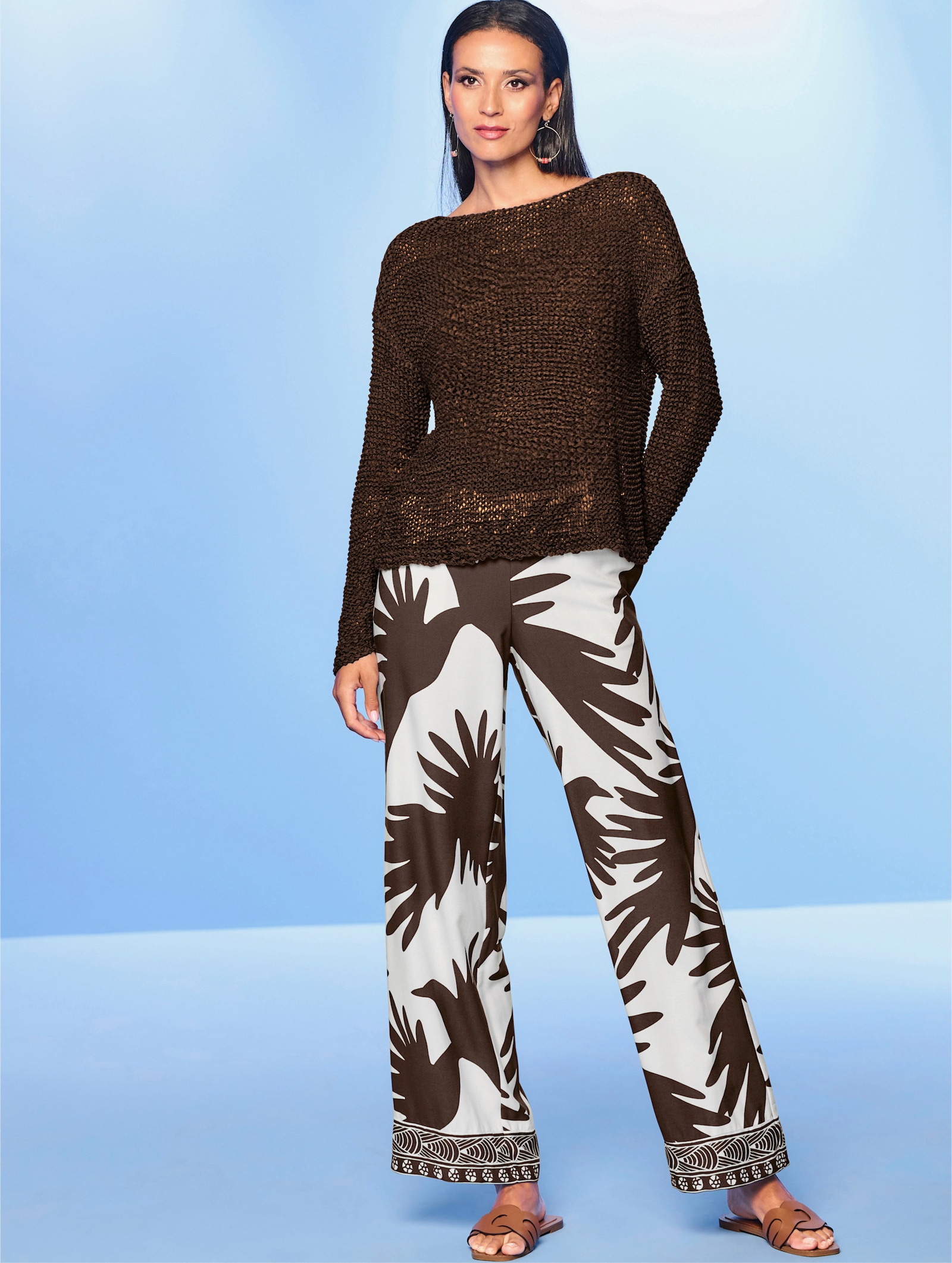 heine Rundhalspullover aus Bändchengarn - schoko