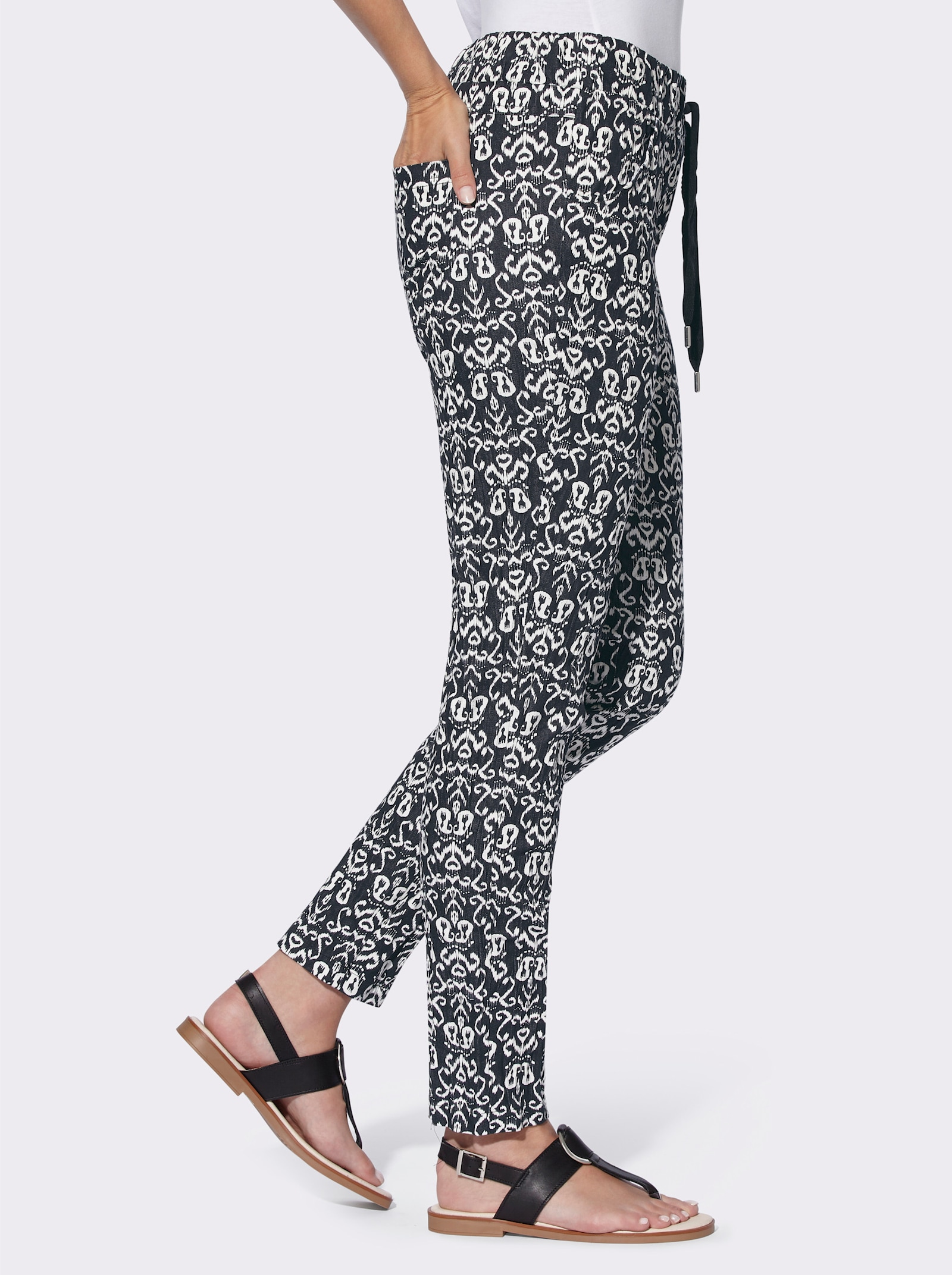 heine Broek met print en smalle pijpen - zwart/ecru geprint