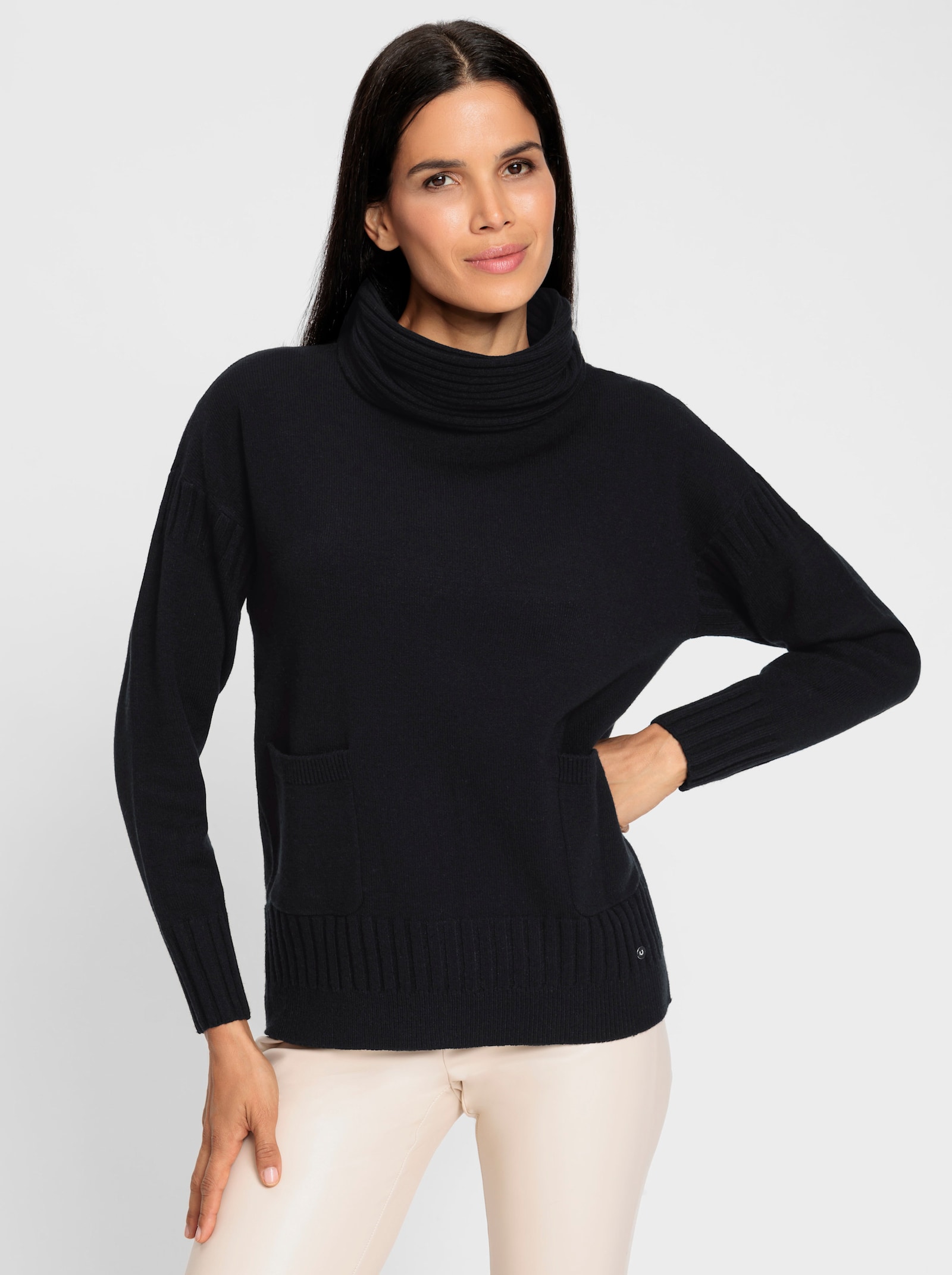 heine Pull à col roulé avec poches plaquées - noir