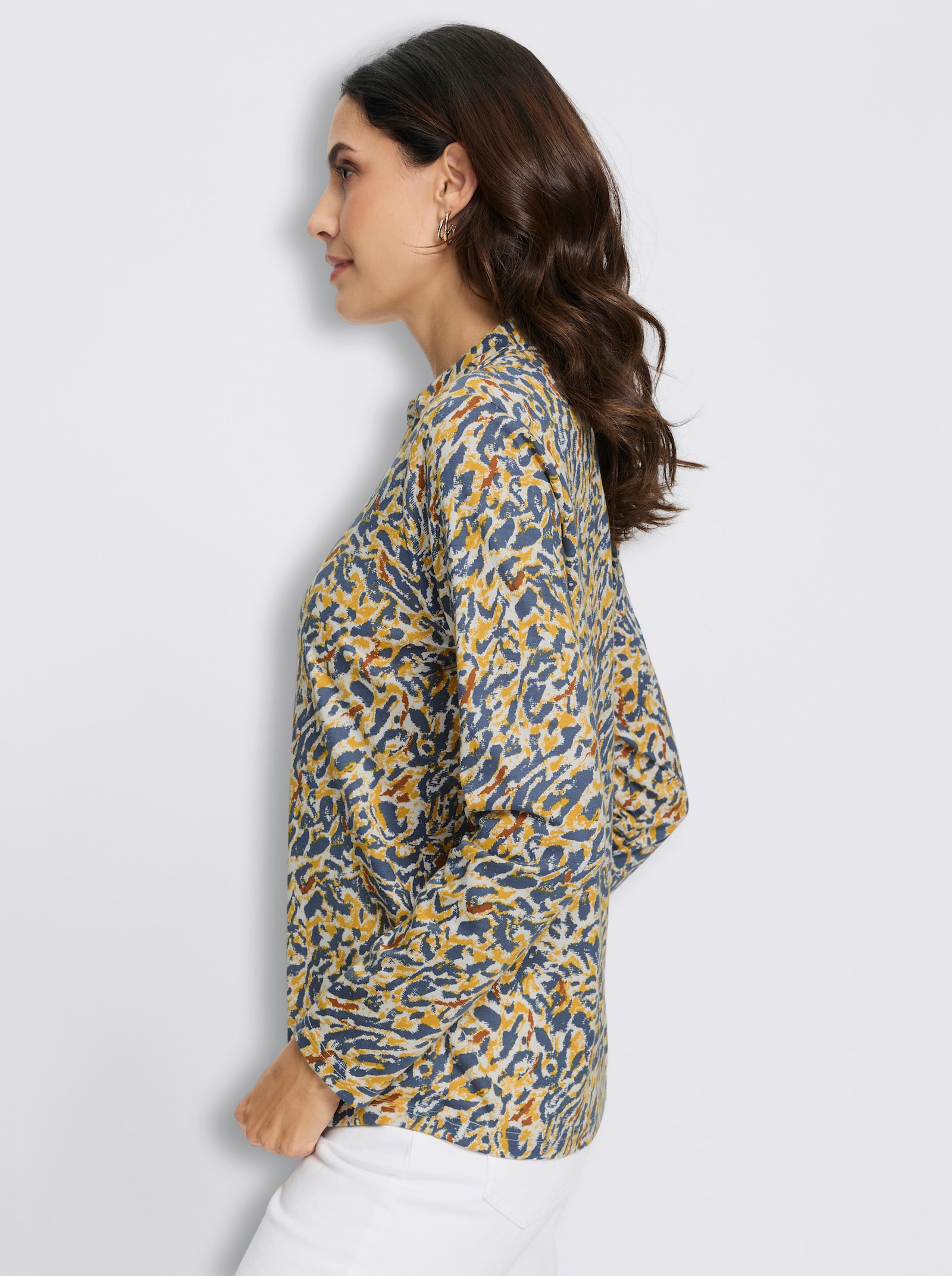  Poloshirt mit Alloverdruck - ecru-rauchblau-bedruckt