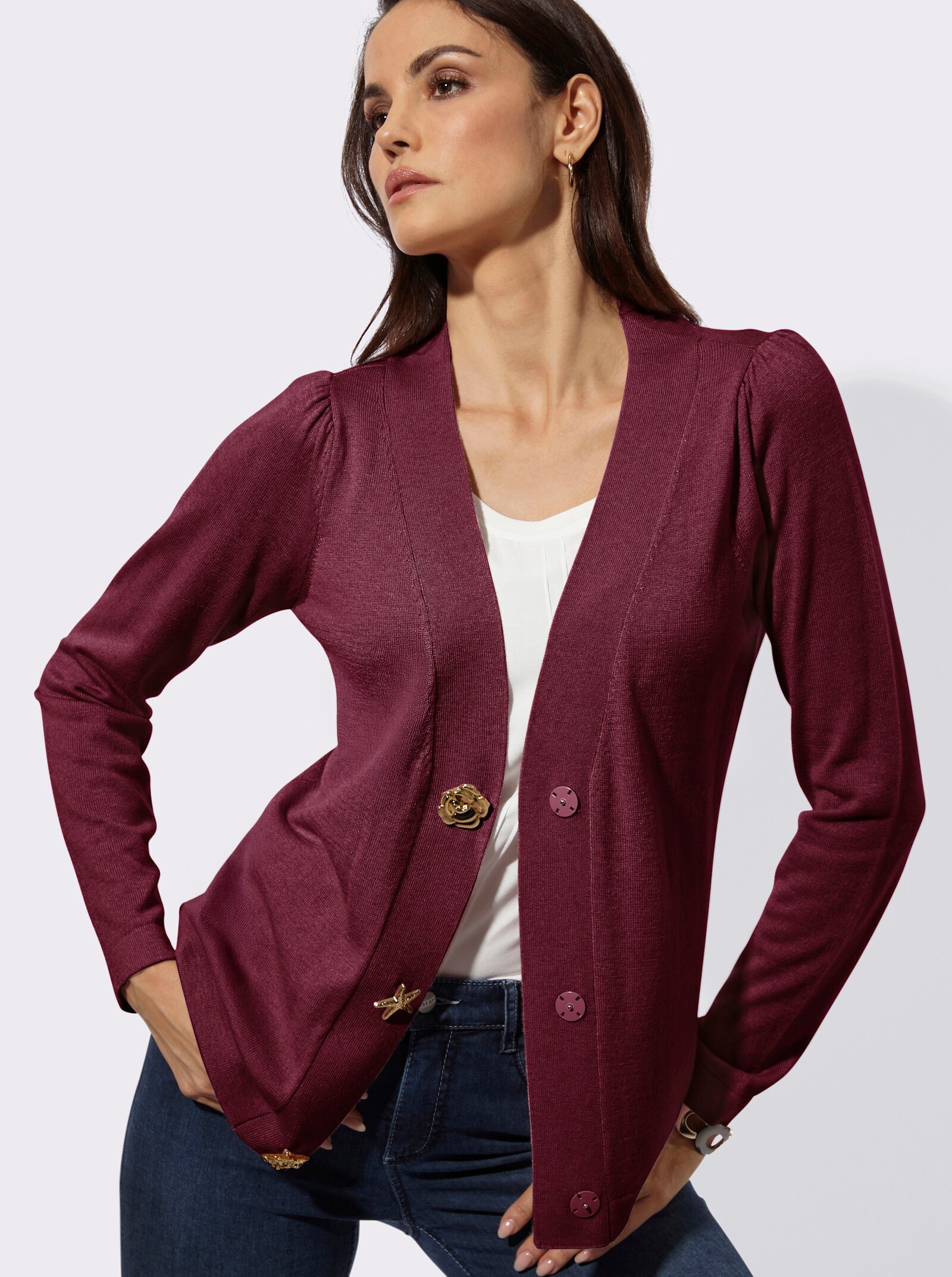 Cardigan mit Druckknöpfen - bordeaux