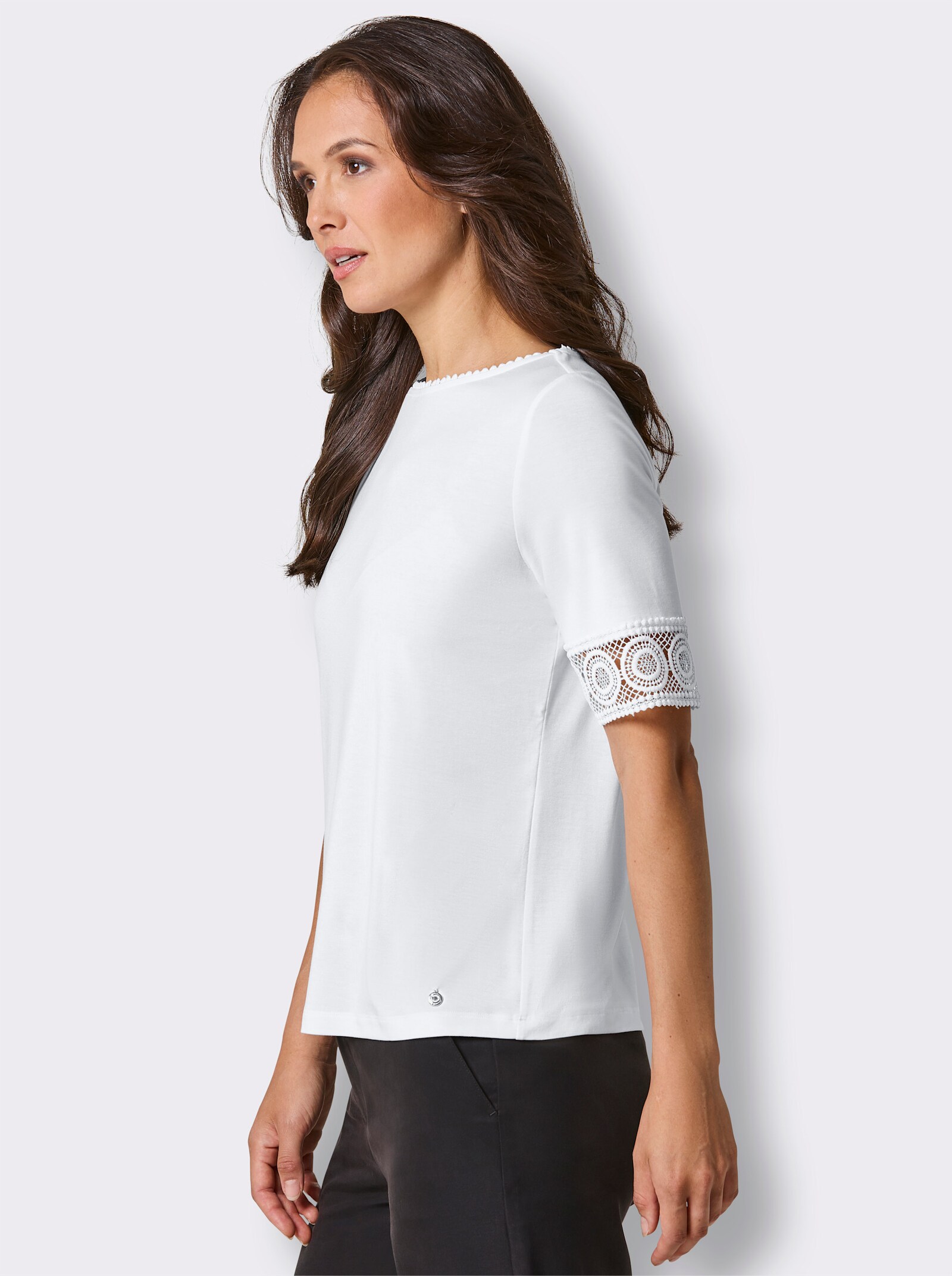 CREATION L PREMIUM Kurzarmshirt mit Spitze - weiß